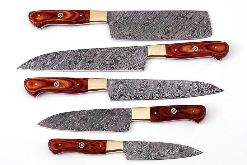 Exquisite Damascus Steel Kitchen Knife Set with Cleaver - 5 Piece Collection - Korvel