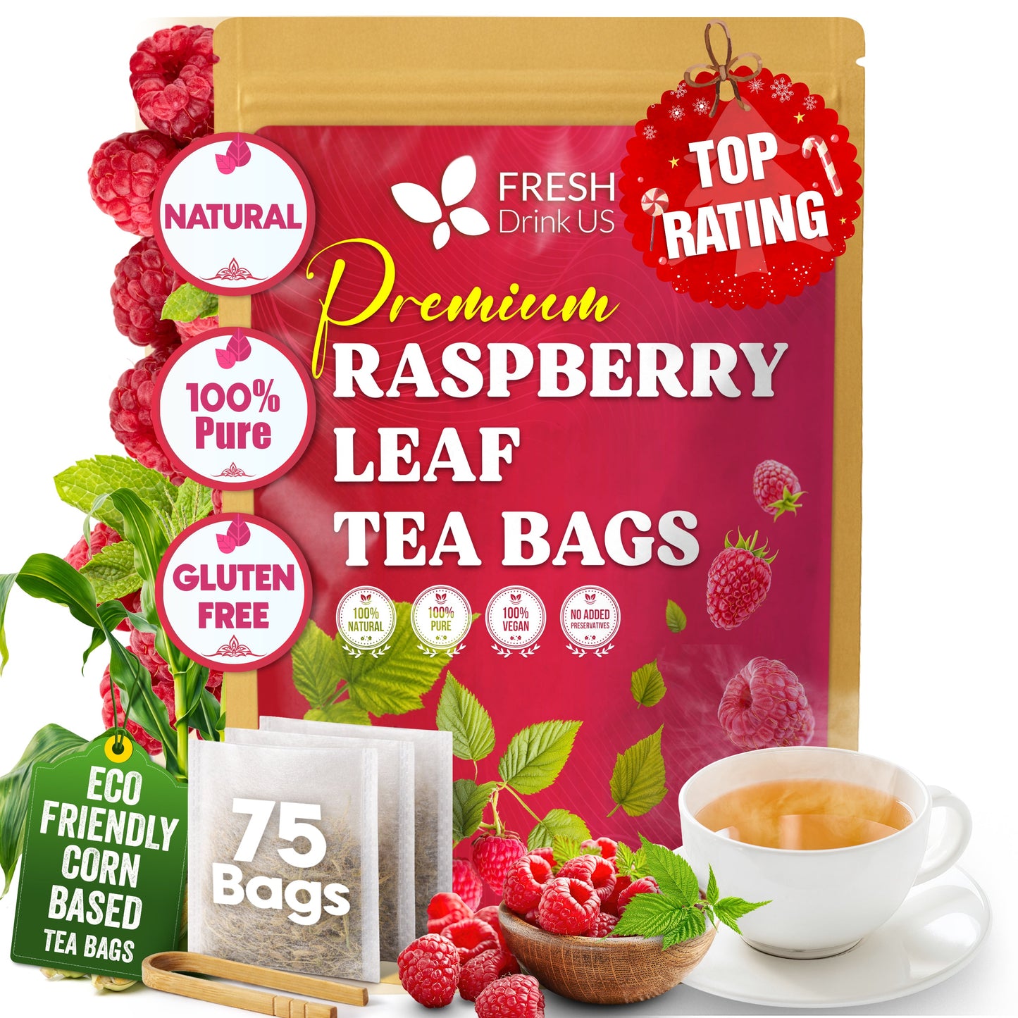 Premium Raspberry Leaf Tea Bags - 100% Natural & Pure