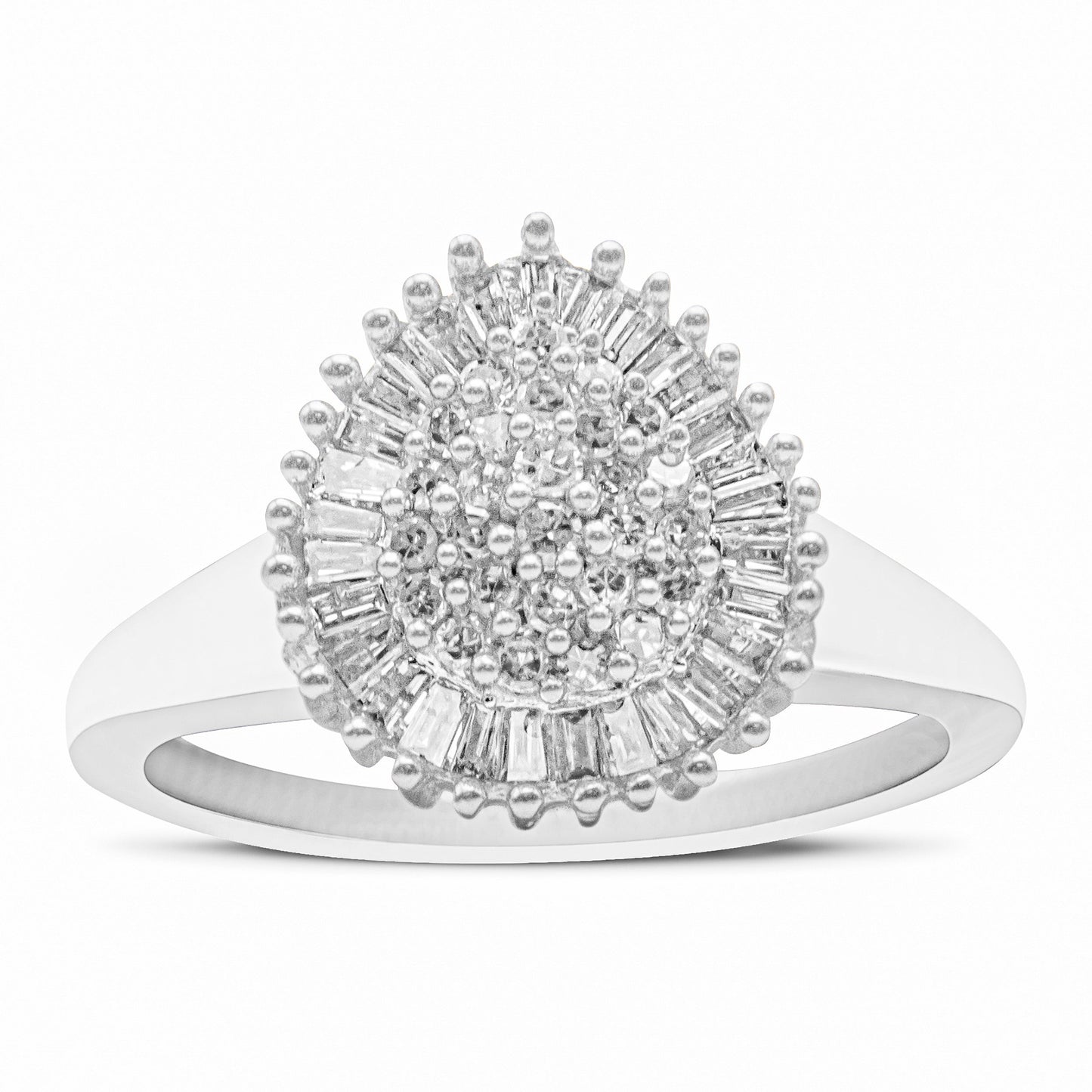 10K White Gold Diamond Pear Shaped Cocktail Ring - Size 5