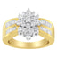 10K Yellow Gold Floral Cluster Diamond Statement Ring - Size 6-1/2