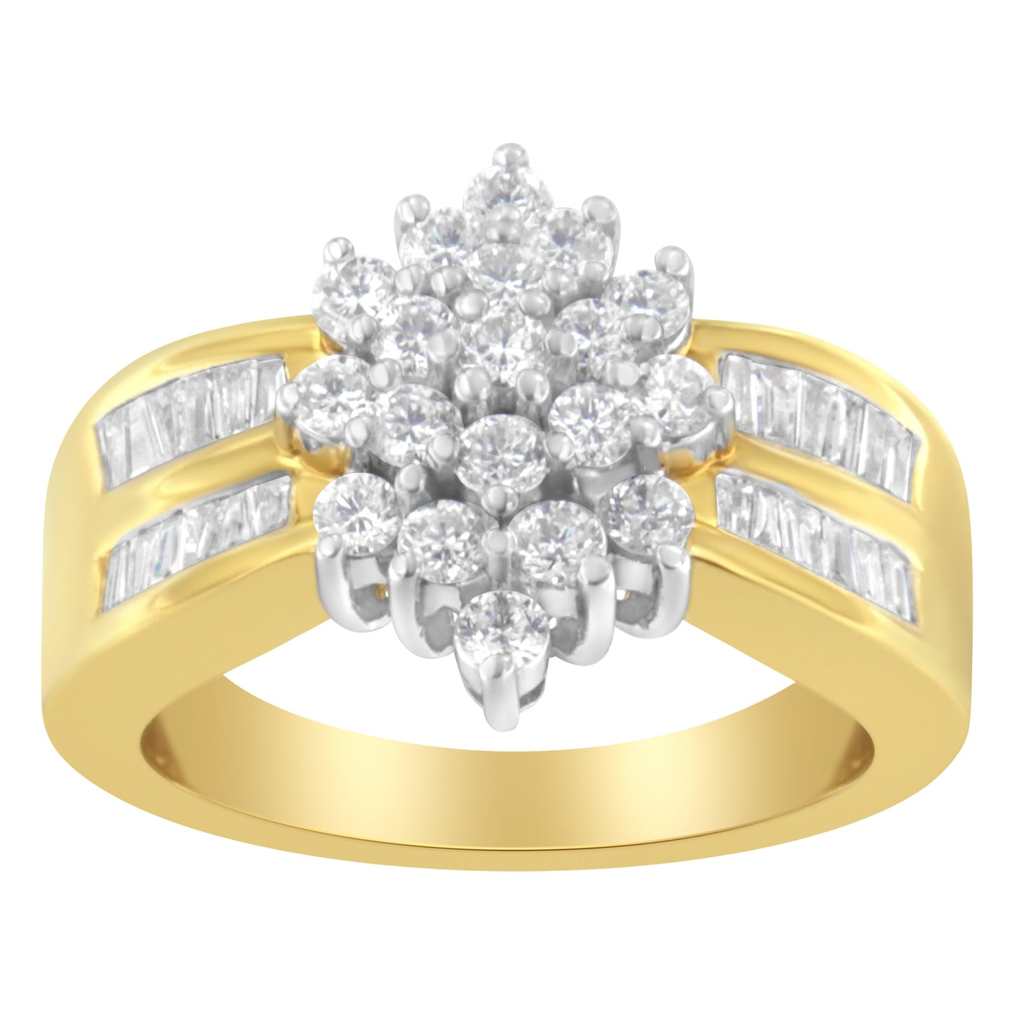 10K Yellow Gold Floral Cluster Diamond Statement Ring - Size 6-1/2