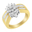 10K Yellow Gold Floral Cluster Diamond Statement Ring - Size 6-1/2