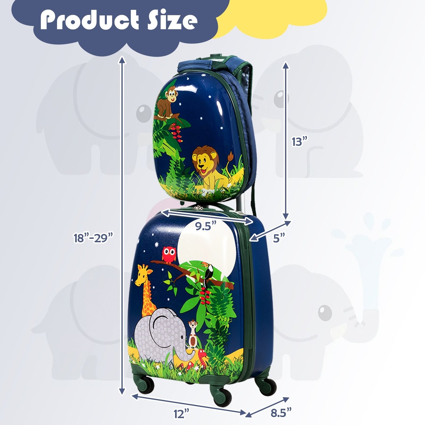 Kids 2-Piece Elephant Design Carry-On Luggage Set