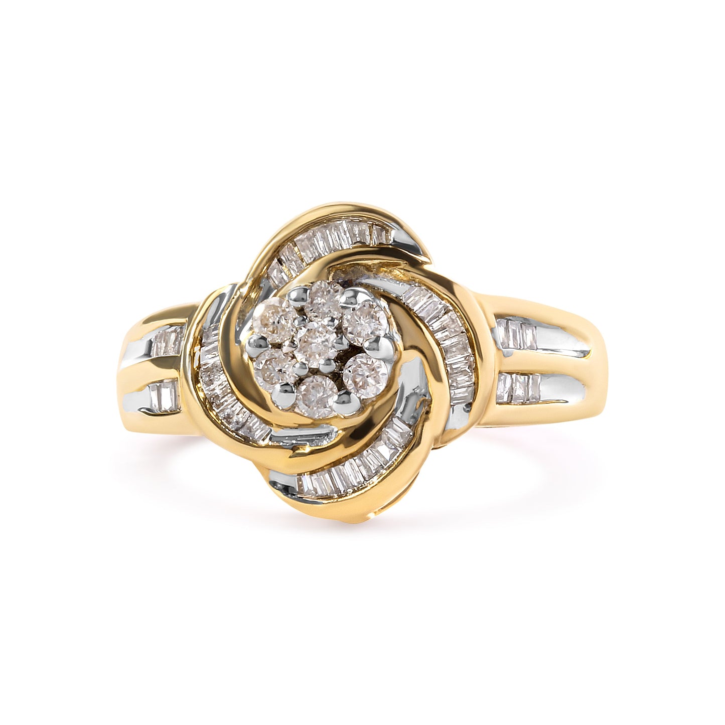 Bague cocktail en or jaune 10K avec diamants en forme de fleur - Taille 7