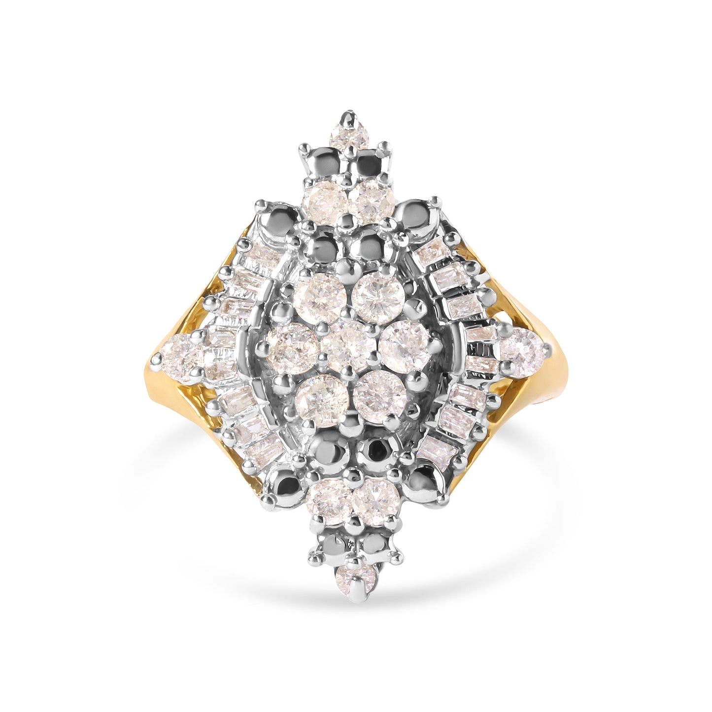 10K Yellow Gold Diamond Cluster Halo Ring - Size 7