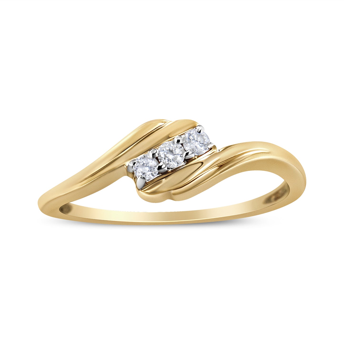 Bague de contournement en diamant trois pierres en argent sterling plaqué or jaune 10K - Taille 6