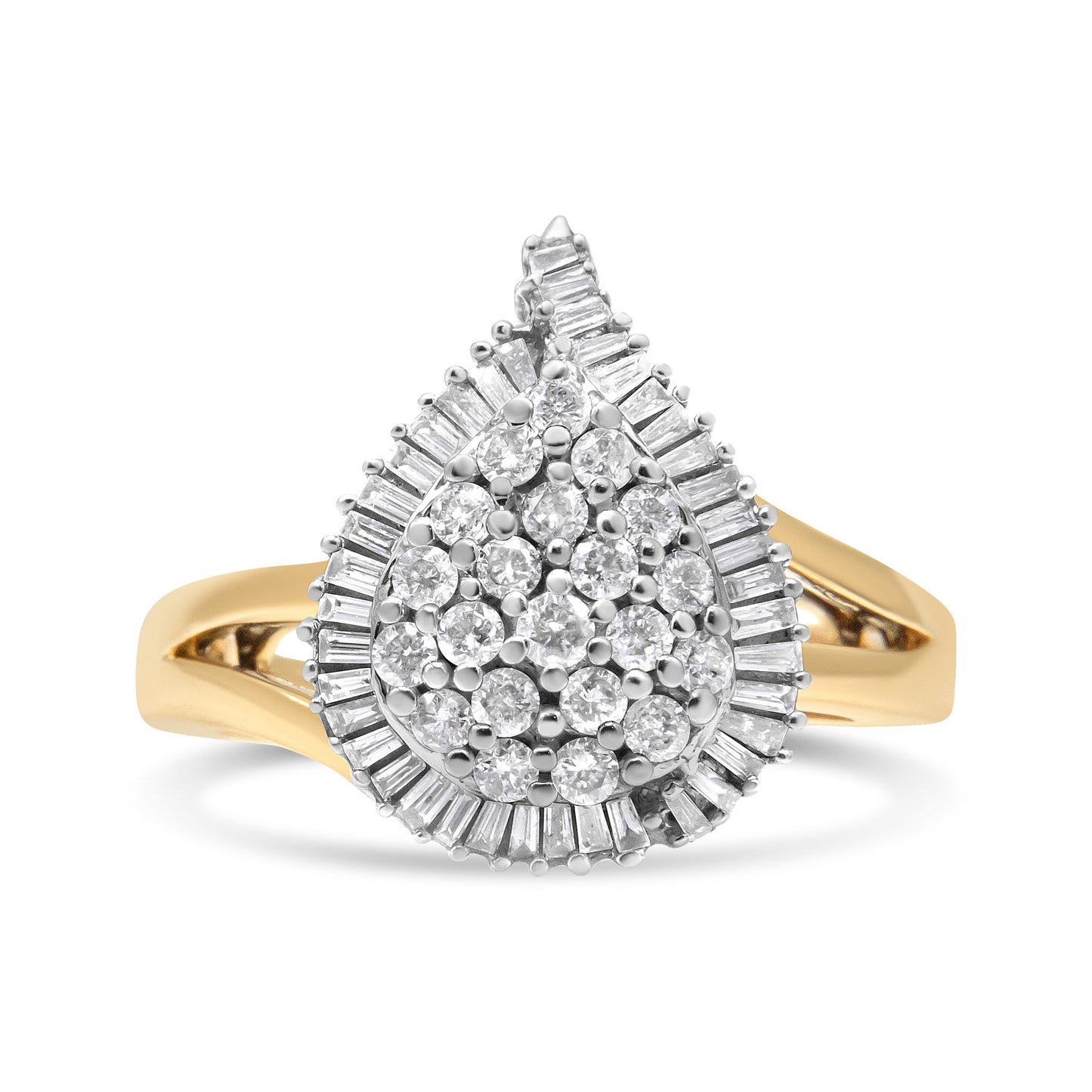 Anillo de cóctel Ballerina de diamantes en oro amarillo y blanco de 14K