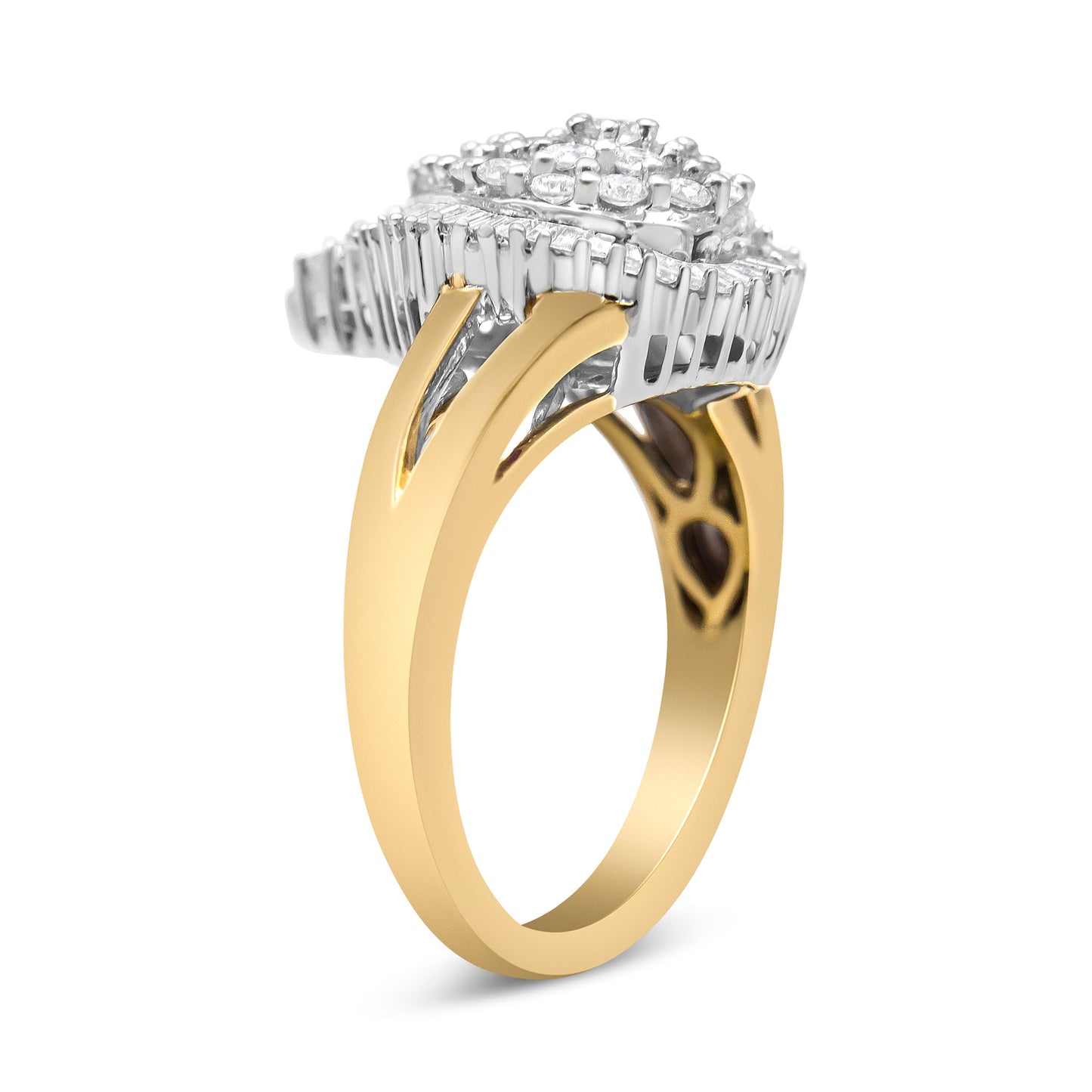 Anillo de cóctel Ballerina de diamantes en oro amarillo y blanco de 14K