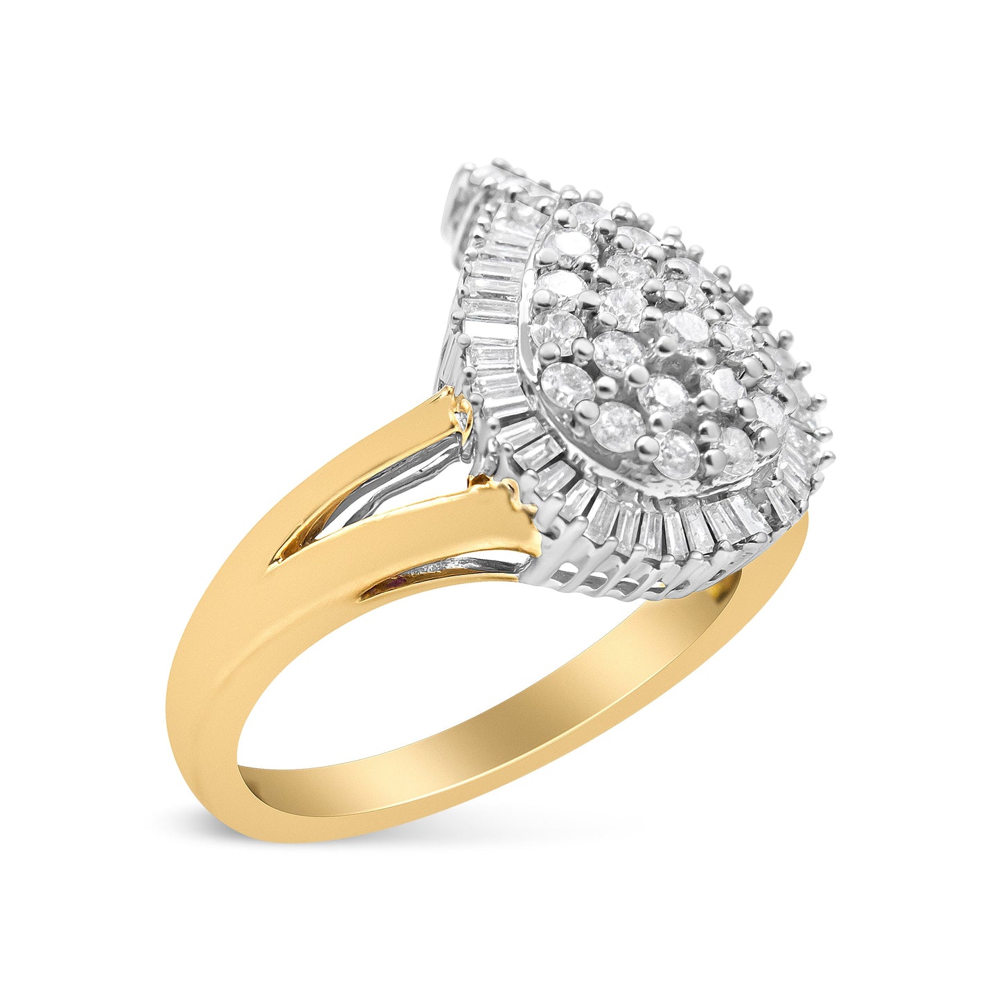 Anillo de cóctel Ballerina de diamantes en oro amarillo y blanco de 14K
