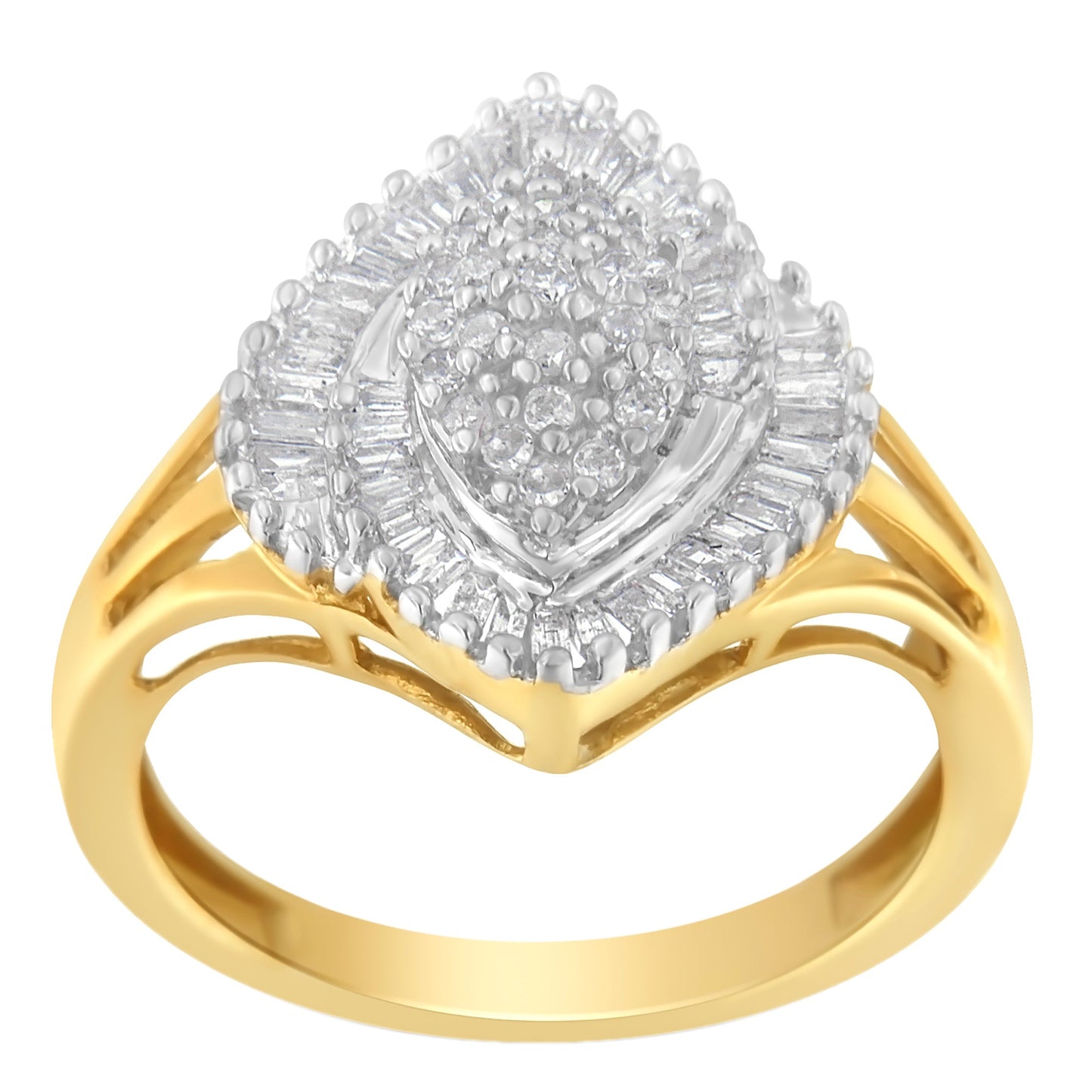 10K Yellow Gold Diamond Cocktail Ring - Size 6-1/2