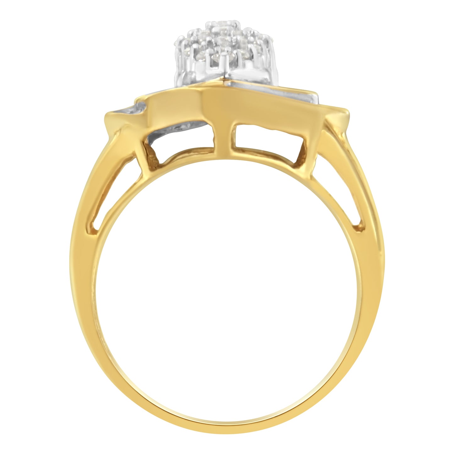 10K Yellow Gold Diamond Cluster Engagement Ring - Size 6