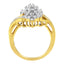10K Yellow Gold Round and Baguette Cut Diamond Cluster Ring - Size 7