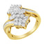 10K Yellow Gold Round and Baguette Cut Diamond Cluster Ring - Size 7
