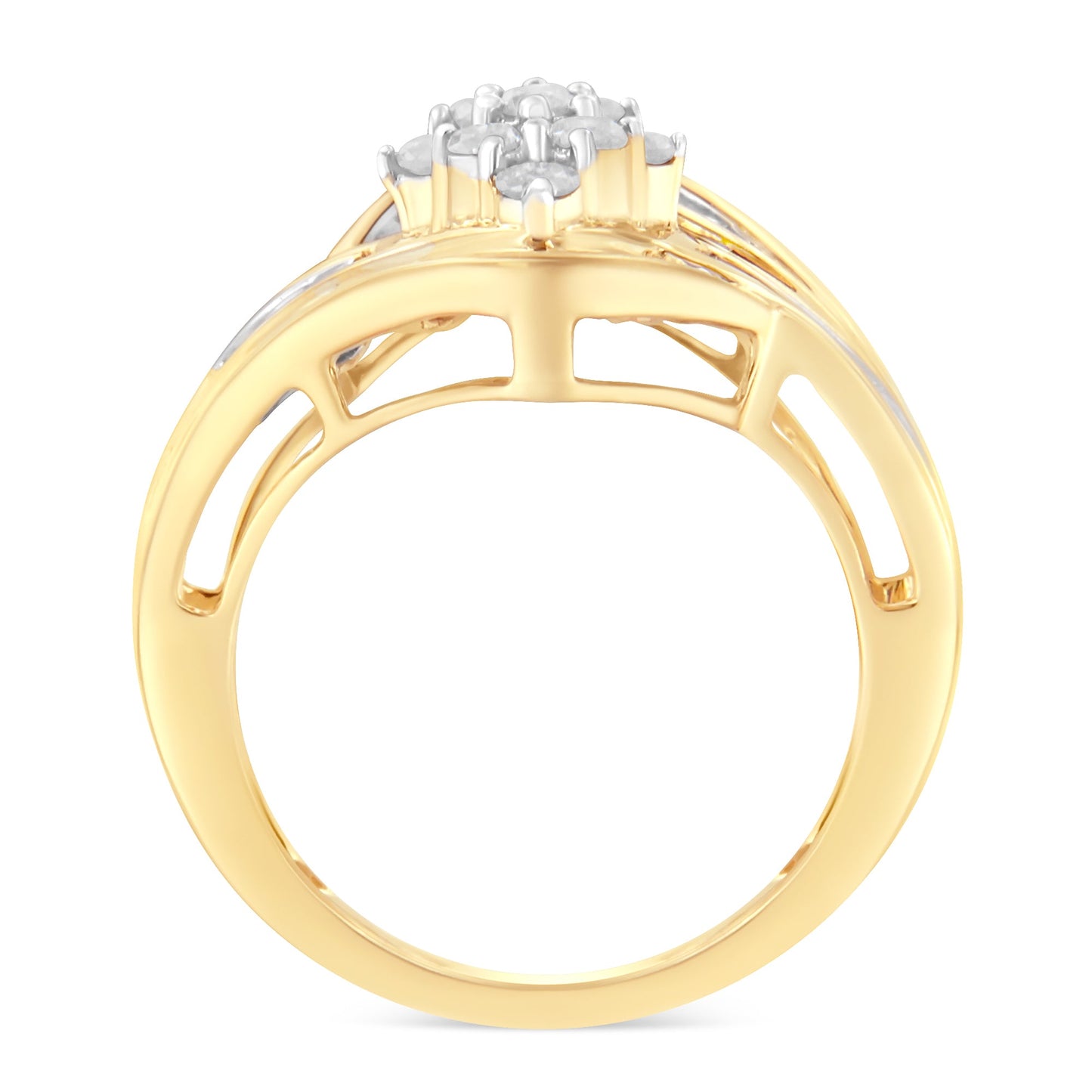10K Yellow Gold Diamond Bypass Cluster Ring - Size 7