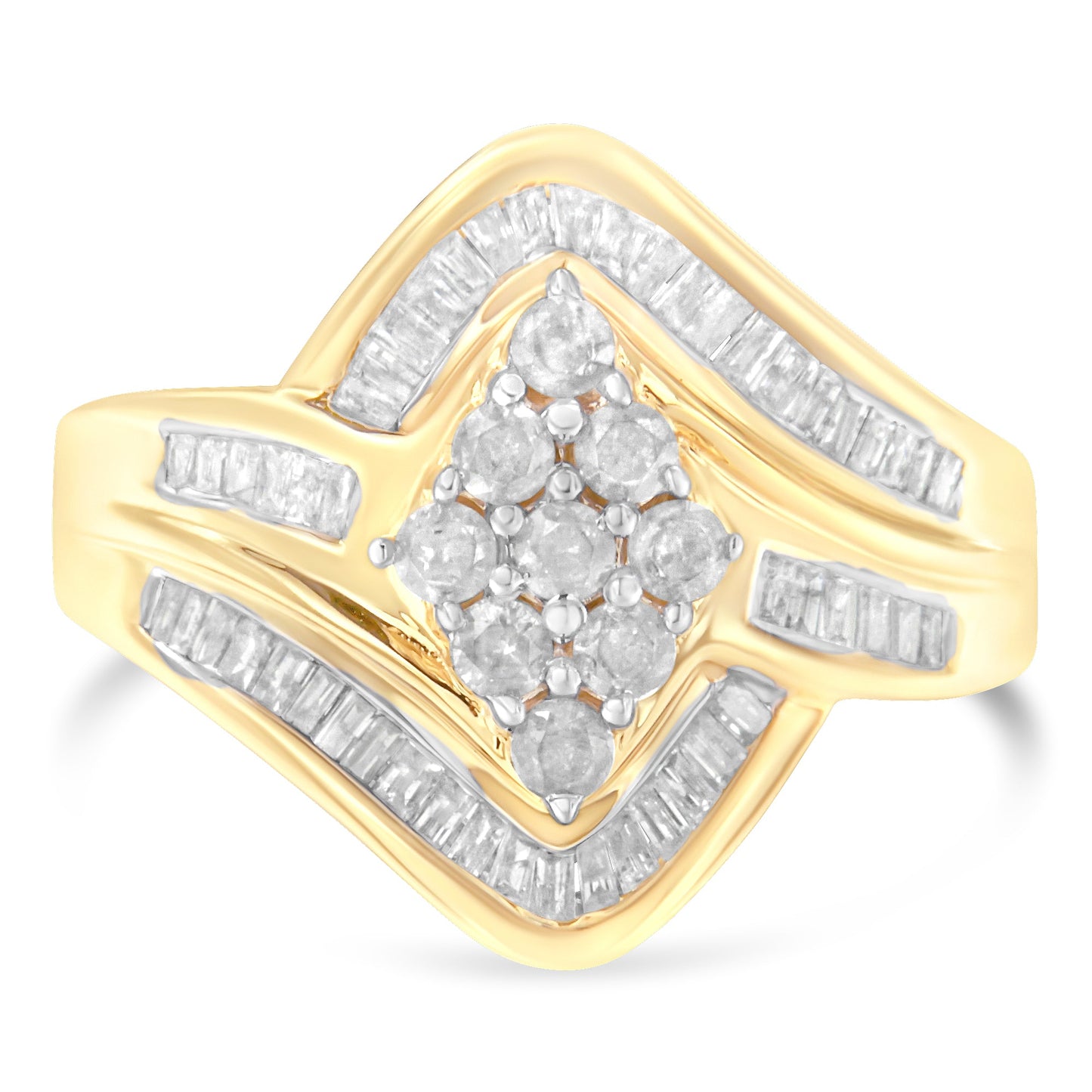 10K Yellow Gold Diamond Bypass Cluster Ring - Size 7