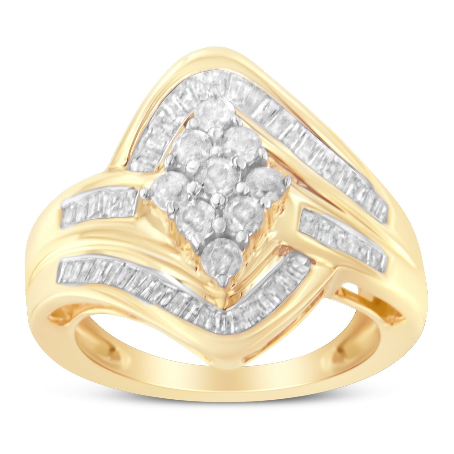 10K Yellow Gold Diamond Bypass Cluster Ring - Size 7