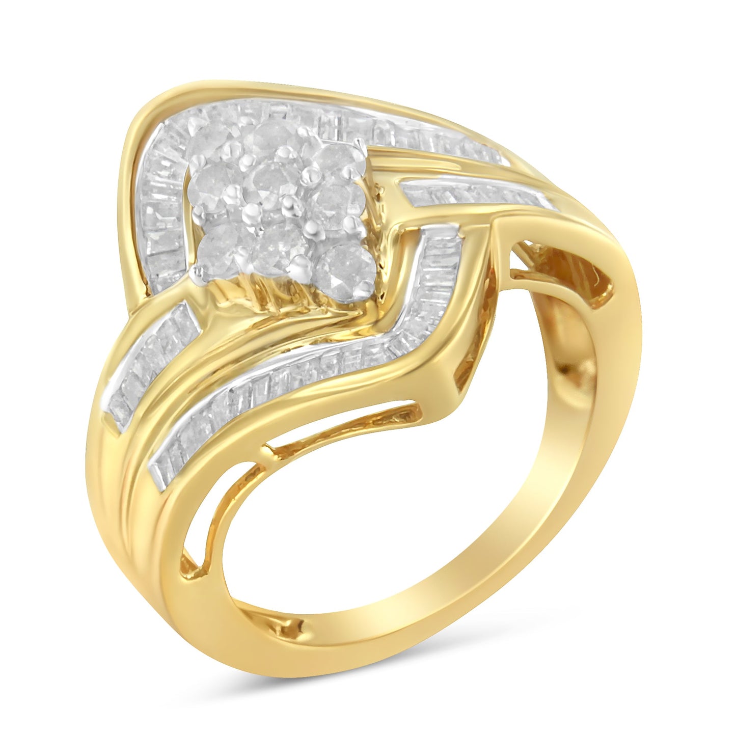 Bague en diamant en cluster avec contournement en or jaune 10K sur argent sterling - Taille 6