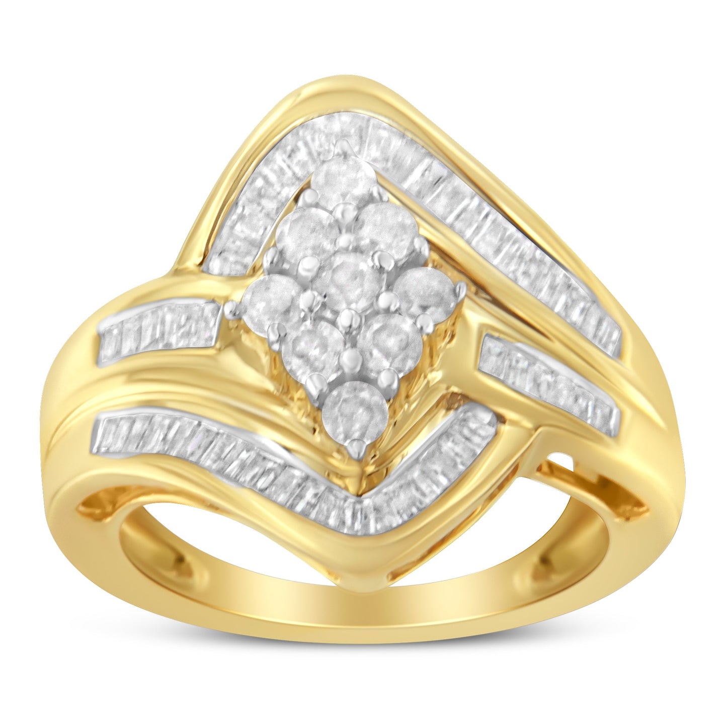 Bague en diamant en cluster avec contournement en or jaune 10K sur argent sterling - Taille 6