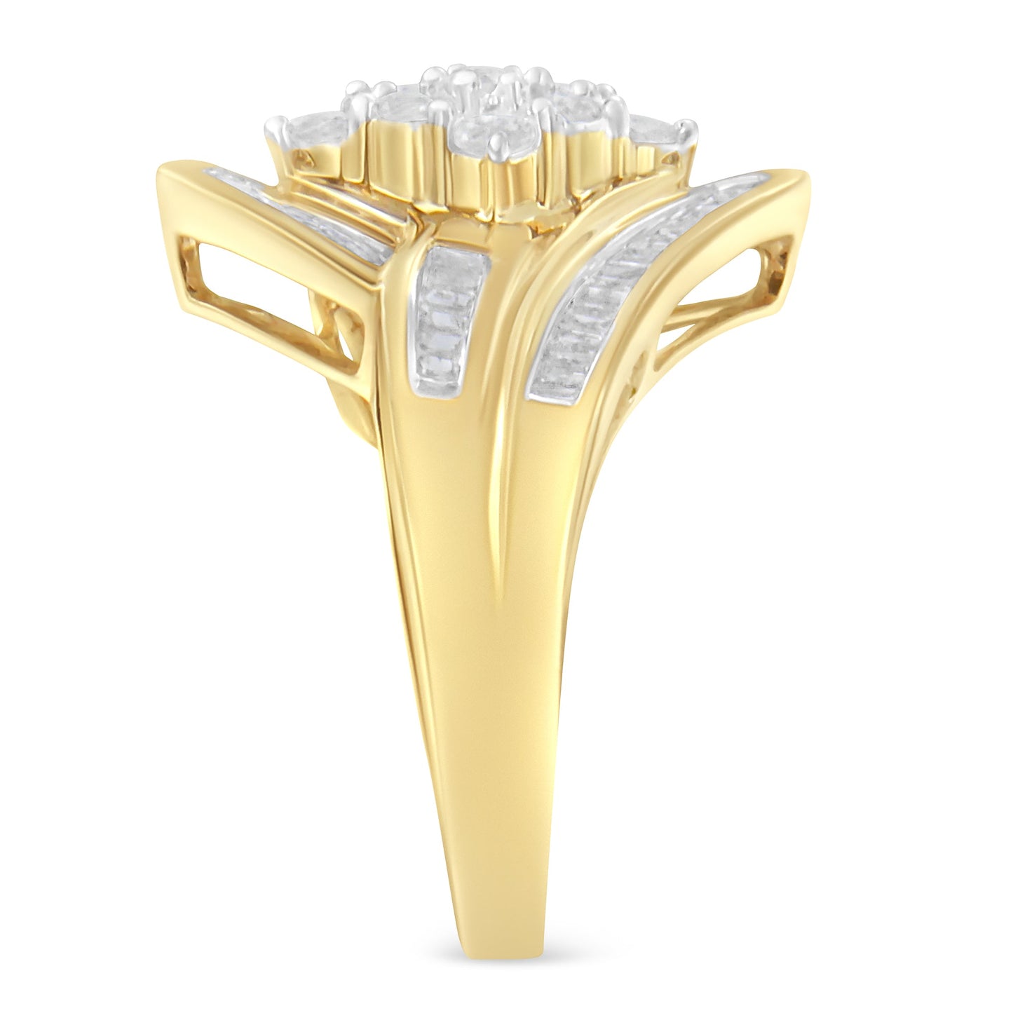 Bague en diamant en cluster avec contournement en or jaune 10K sur argent sterling - Taille 6