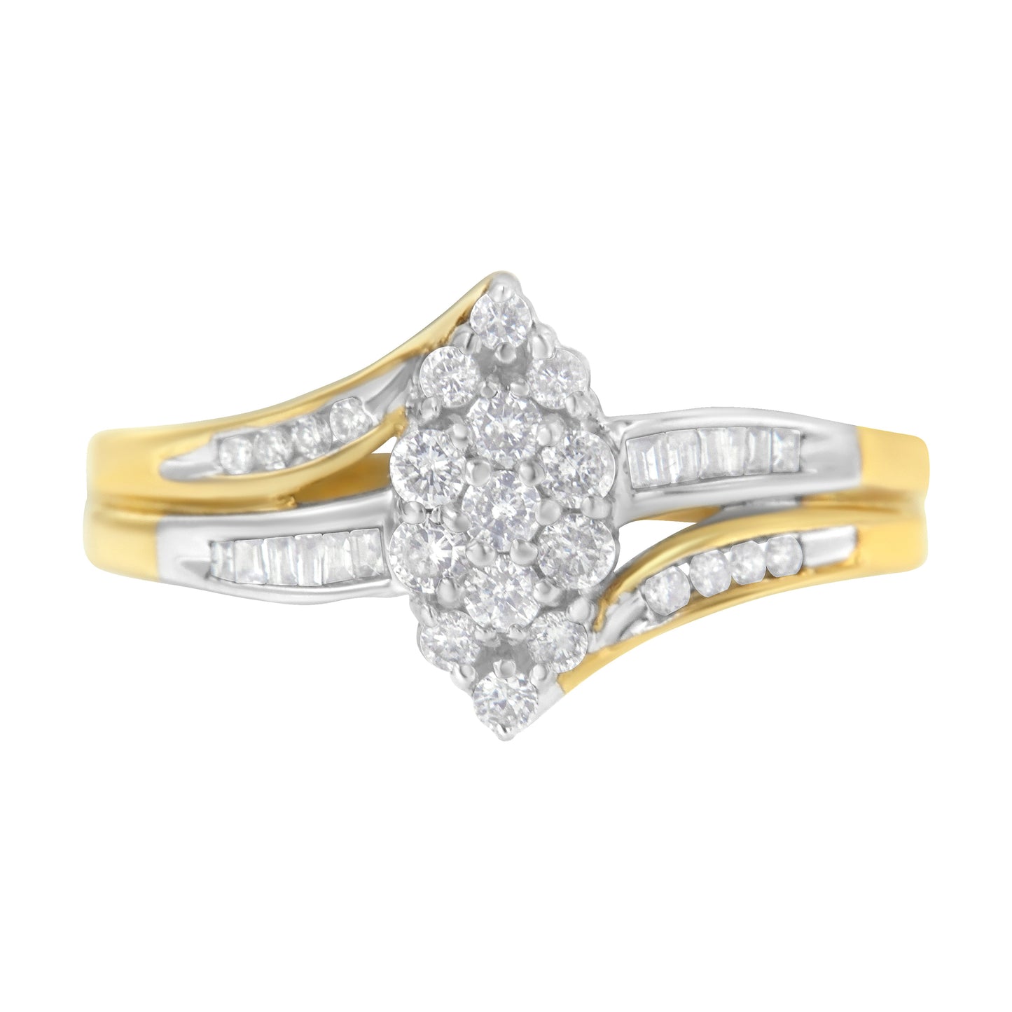 Anillo de Clúster de Diamantes en Forma de Marquesa de Oro Amarillo y Blanco de 10K - Talla 7