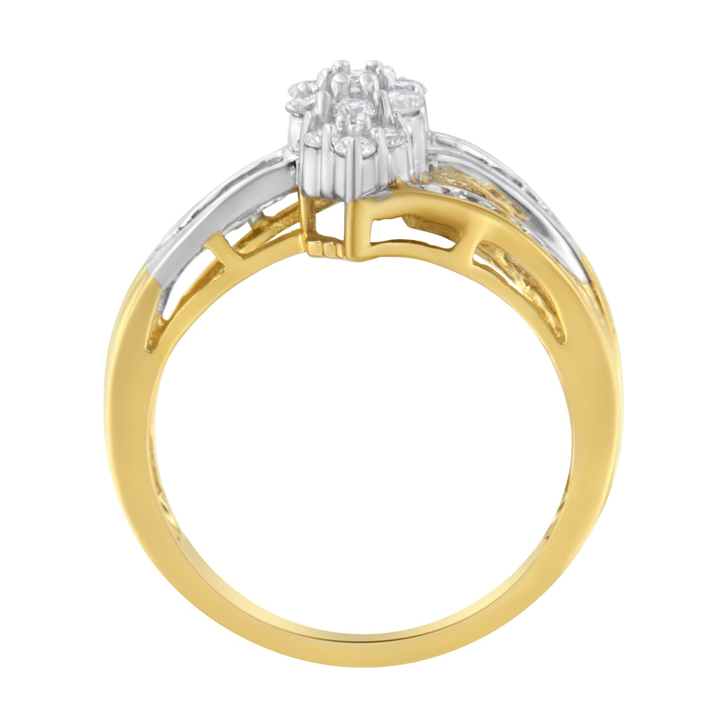 Anillo de Clúster de Diamantes en Forma de Marquesa de Oro Amarillo y Blanco de 10K - Talla 7