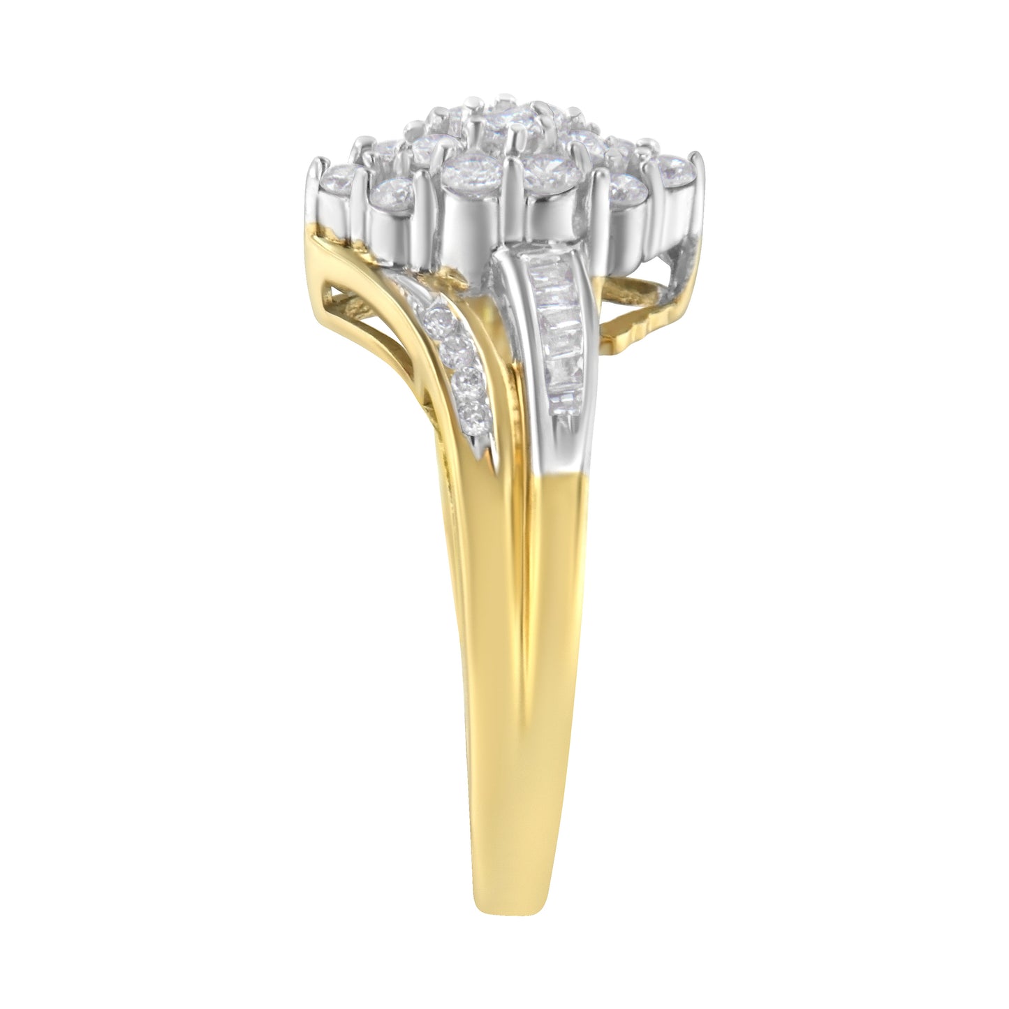 Anillo de Clúster de Diamantes en Forma de Marquesa de Oro Amarillo y Blanco de 10K - Talla 7