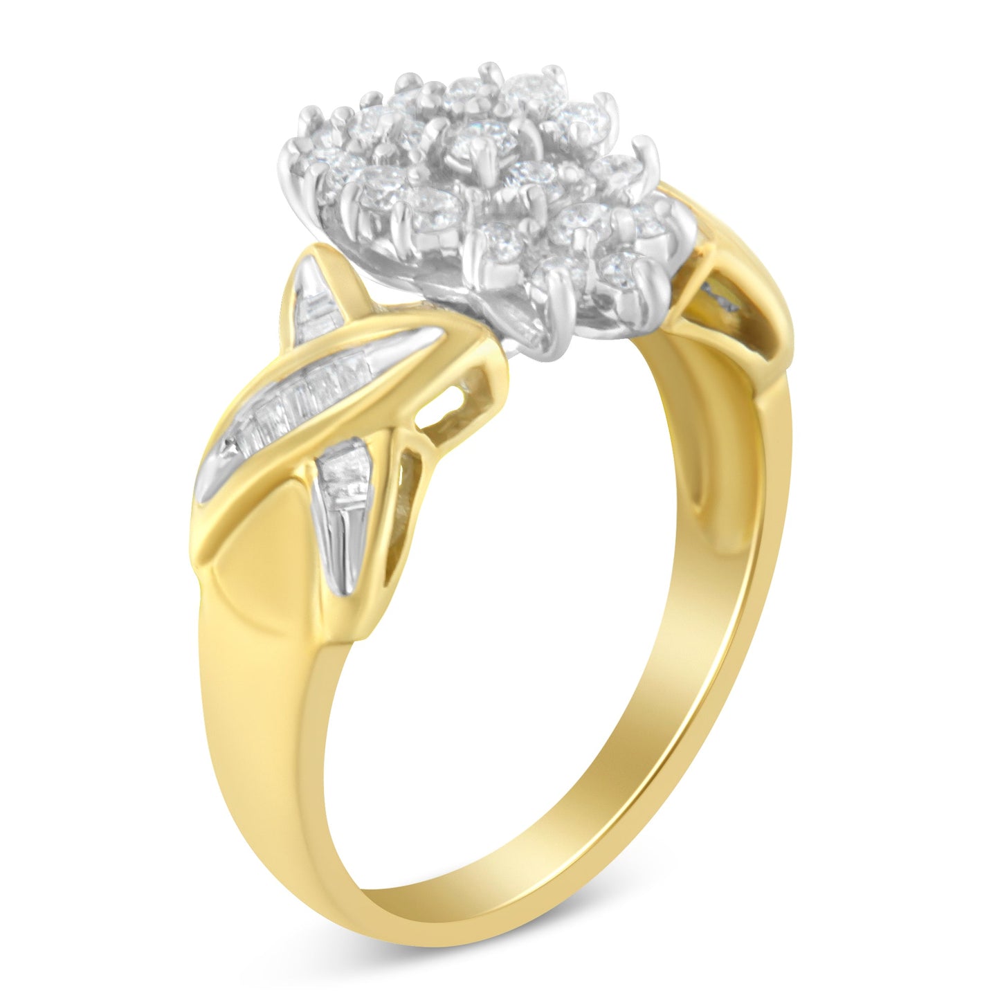 Bague en diamant en cluster en or bicolore 10K - Taille 6-1/2