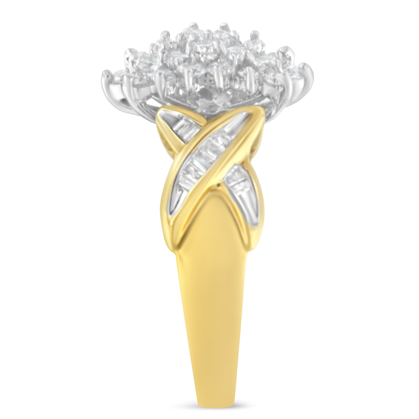 Bague en diamant en cluster en or bicolore 10K - Taille 6-1/2
