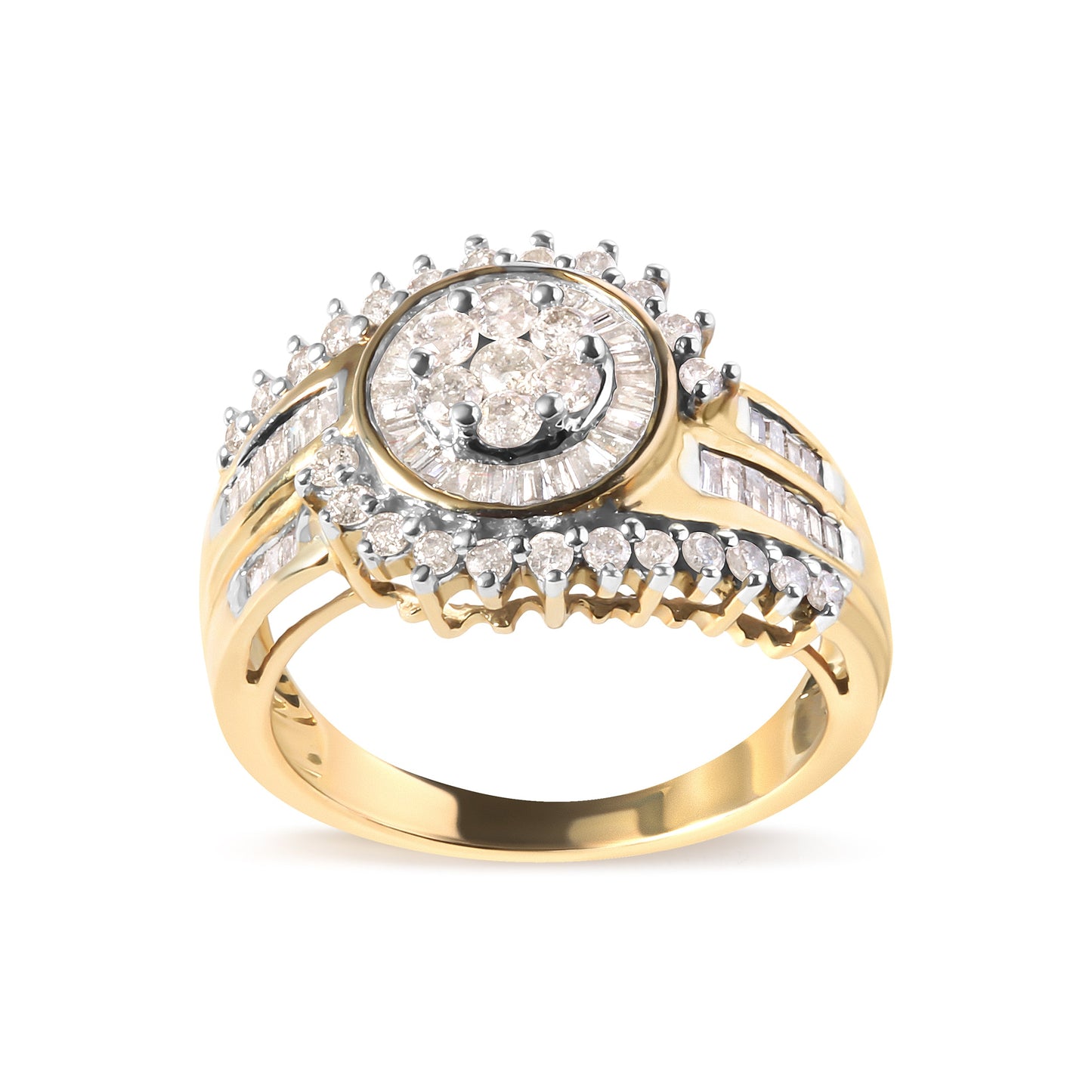 Bague en Or Jaune 10K avec Diamants en Cluster et Design Tourbillon - Taille 7