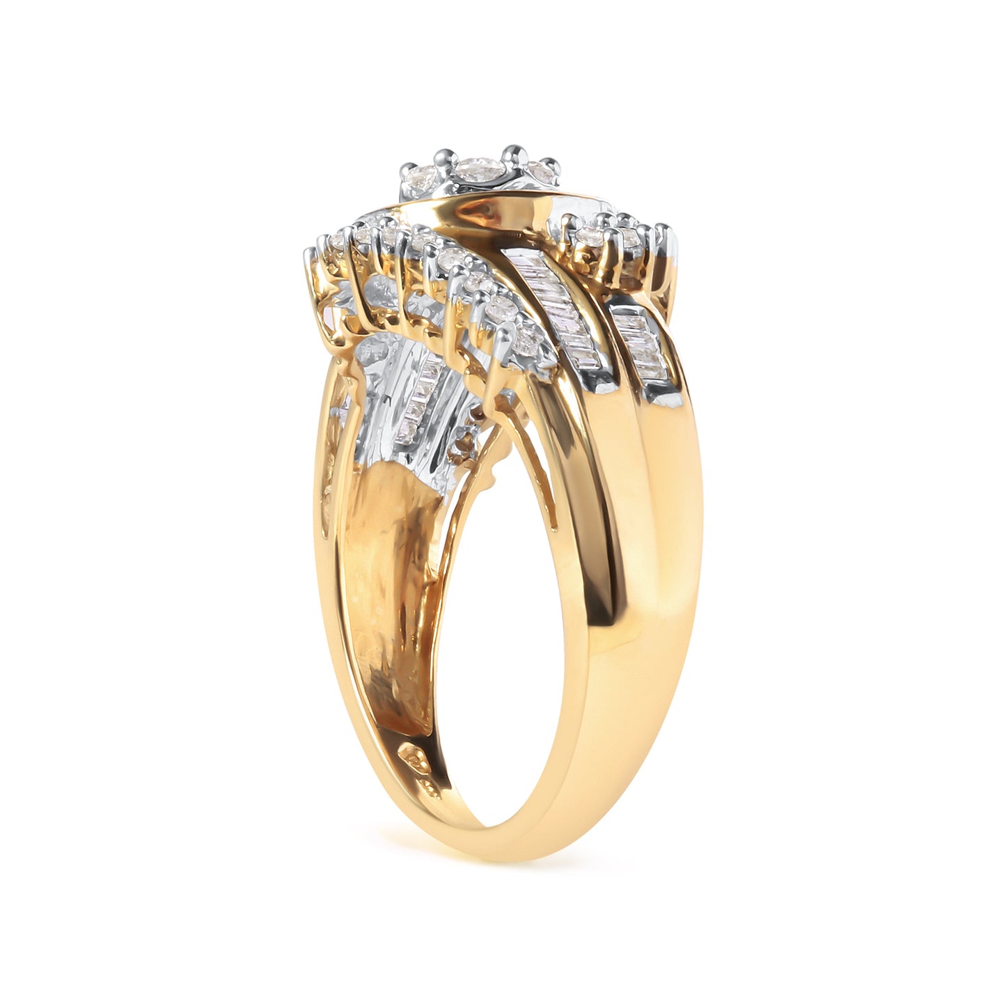 Bague en Or Jaune 10K avec Diamants en Cluster et Design Tourbillon - Taille 7
