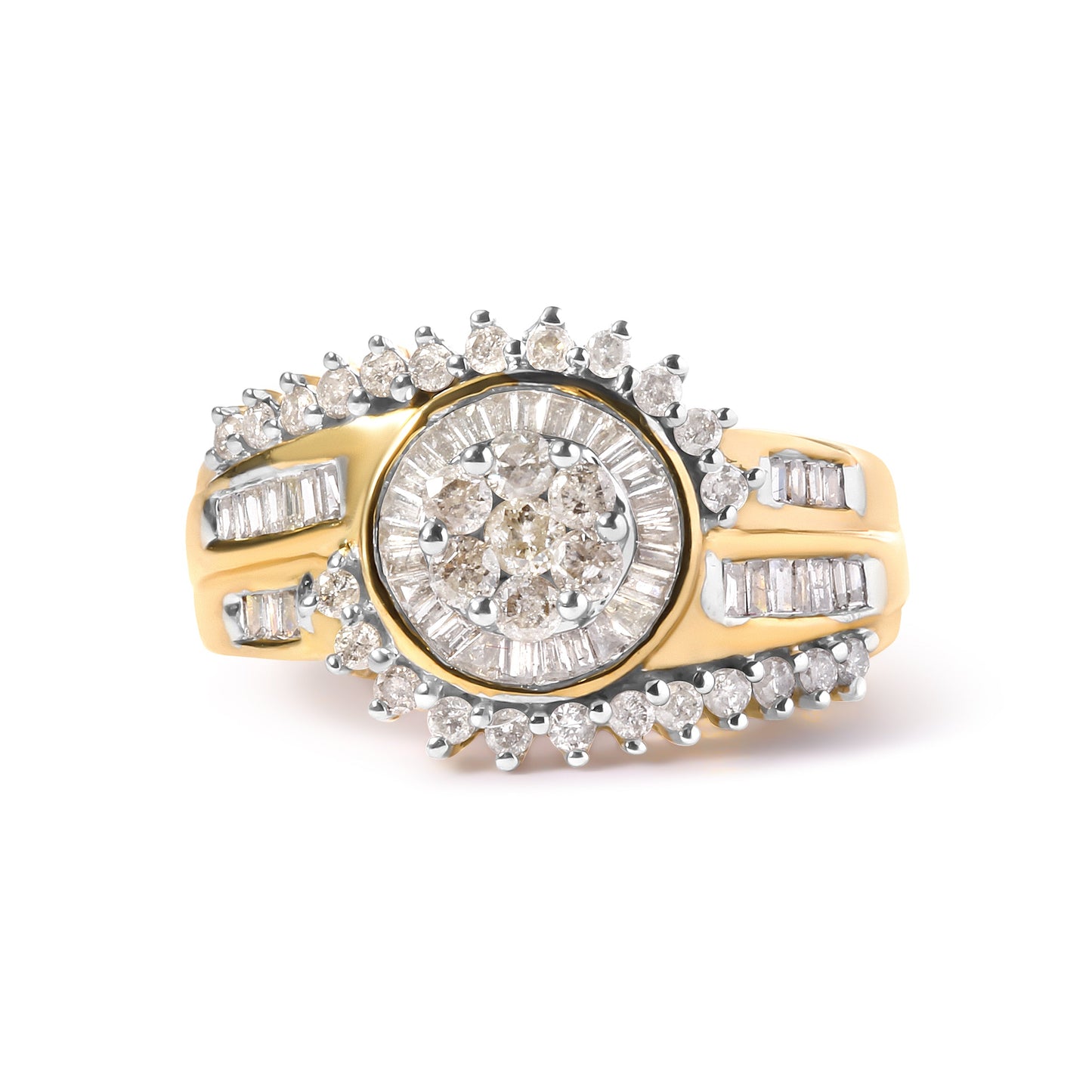 Bague en Or Jaune 10K avec Diamants en Cluster et Design Tourbillon - Taille 7