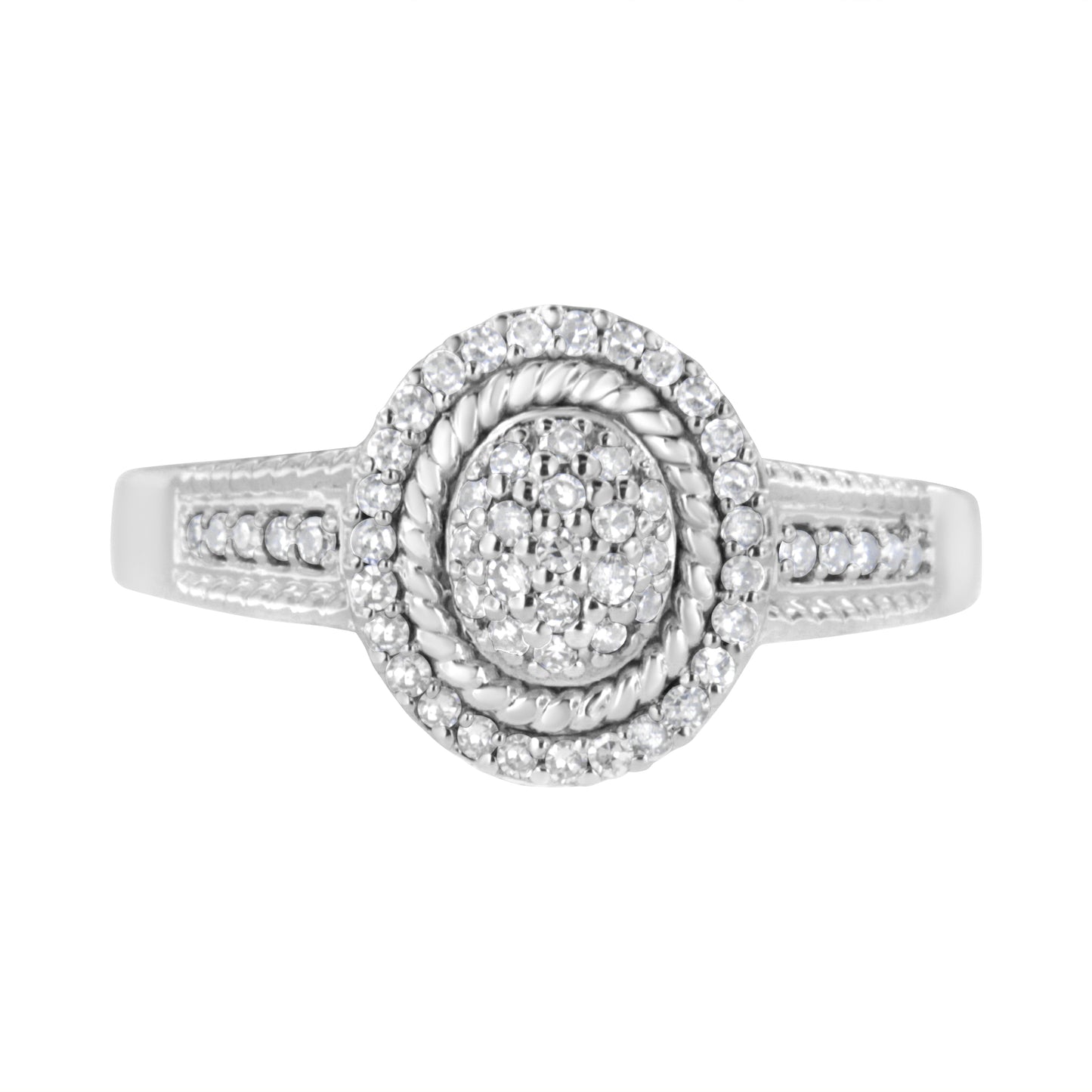.925 Sterling Silver Pave Set Round-Cut Diamond Halo Cocktail Ring - Size 7