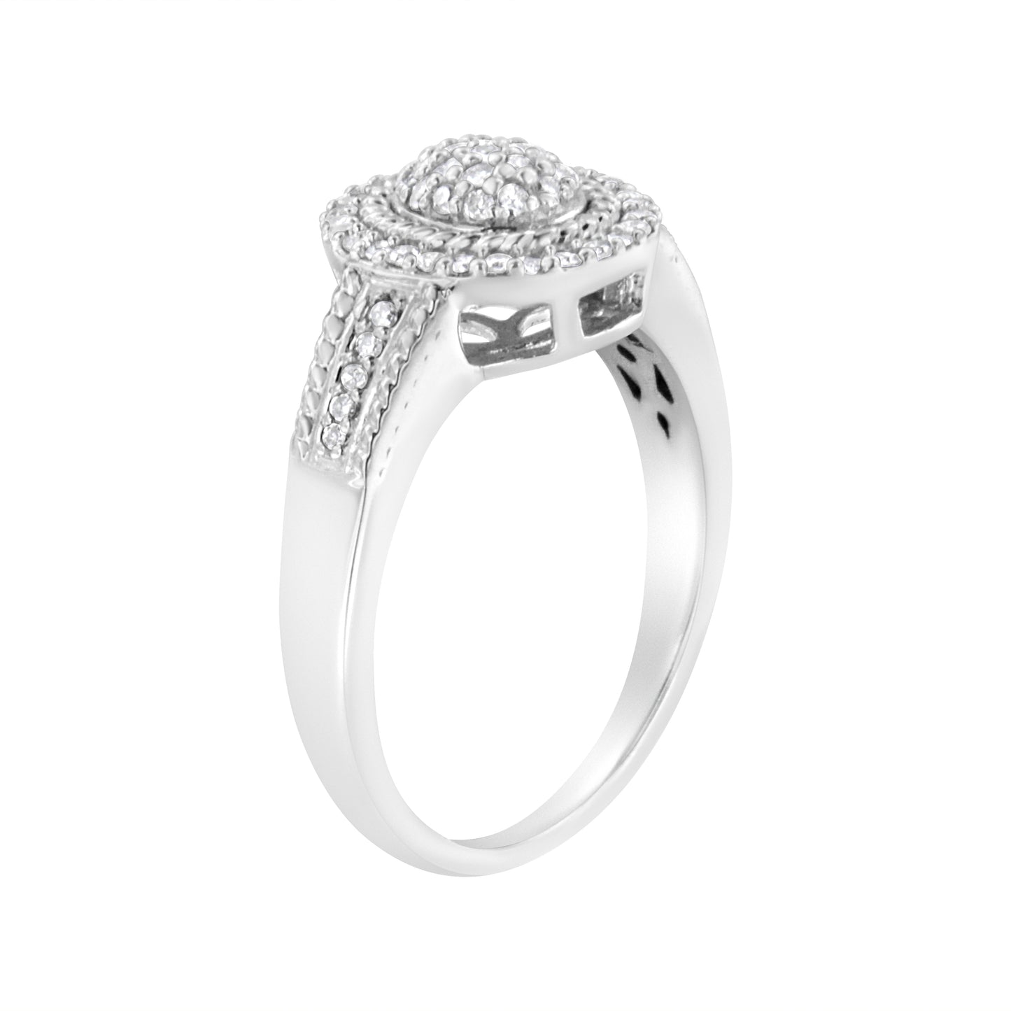 .925 Sterling Silver Pave Set Round-Cut Diamond Halo Cocktail Ring - Size 7