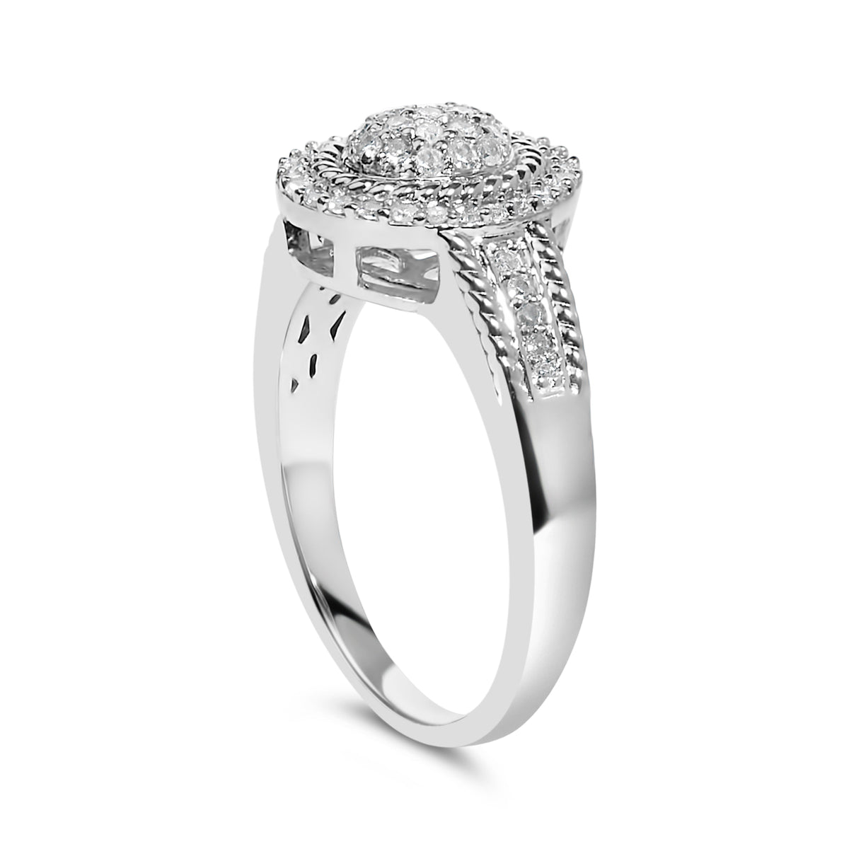 .925 Sterling Silver Pave Set Round-Cut Diamond Halo Cocktail Ring - Size 7