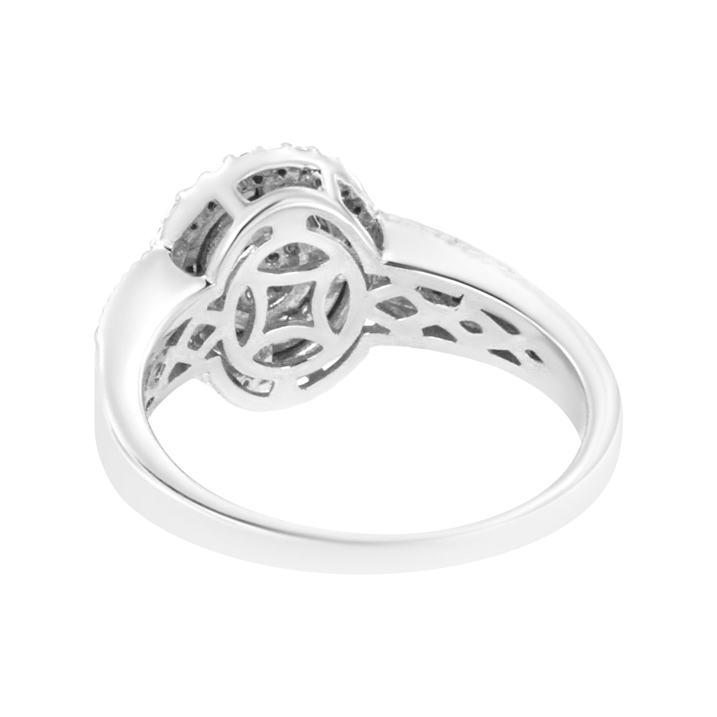 .925 Sterling Silver Pave Set Round-Cut Diamond Halo Cocktail Ring - Size 7