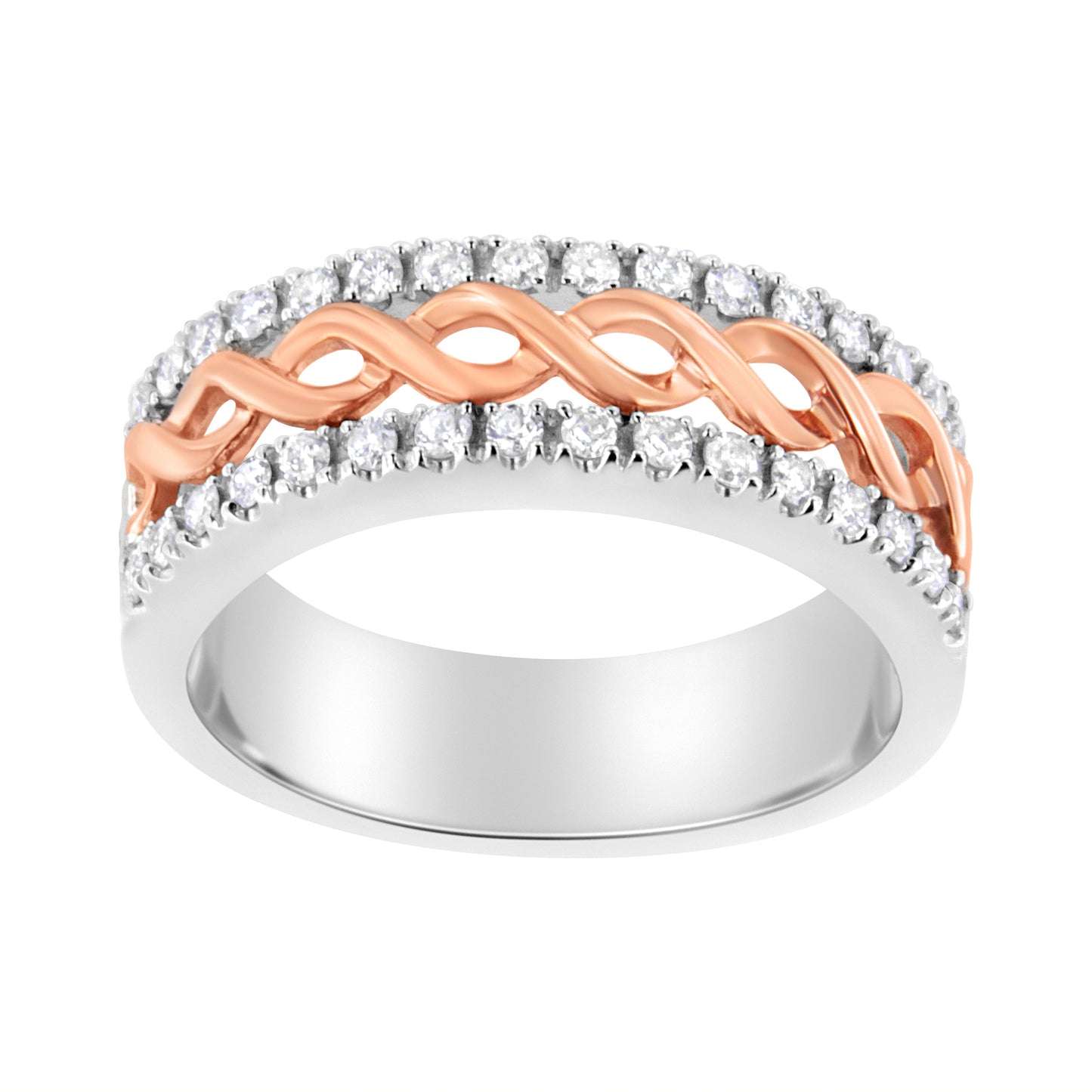 10K White and Rose Gold Diamond Split Shank Infinity Ring - Size 6