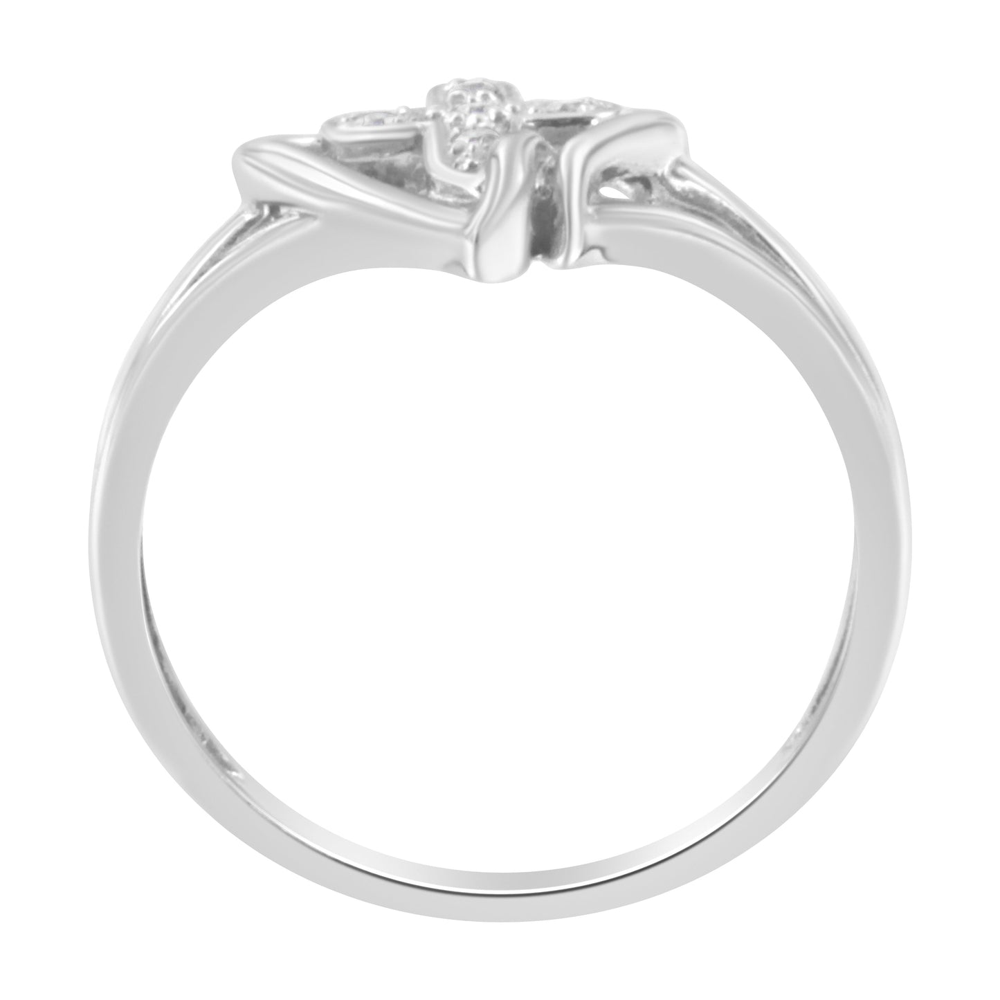 Anillo de Promesa con Cruz y Corazón Acentuado con Diamantes de Oro Blanco de 10K - Talla 7