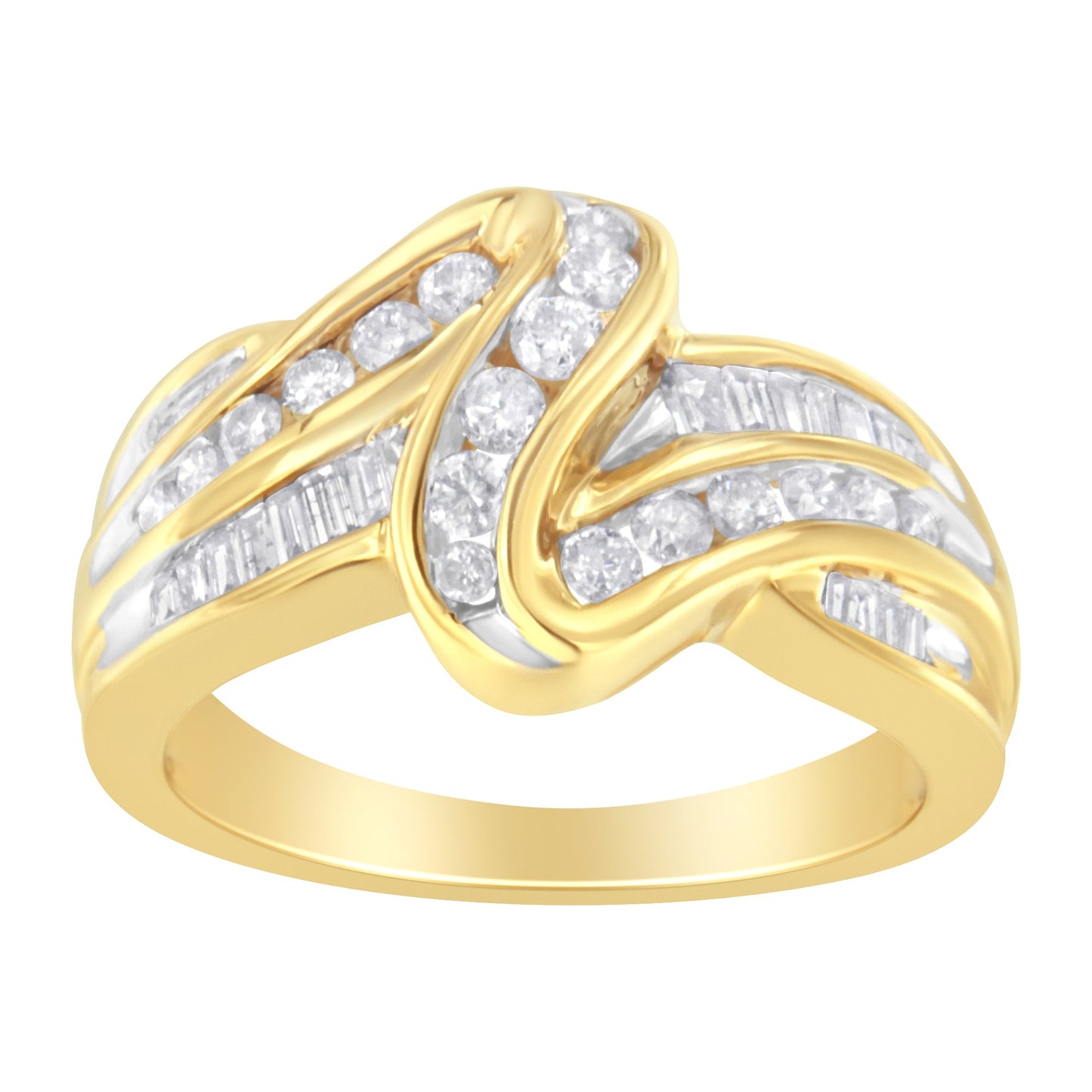 10K Yellow Gold Diamond Double Shank Bypass Engagement Ring - Size 6.75