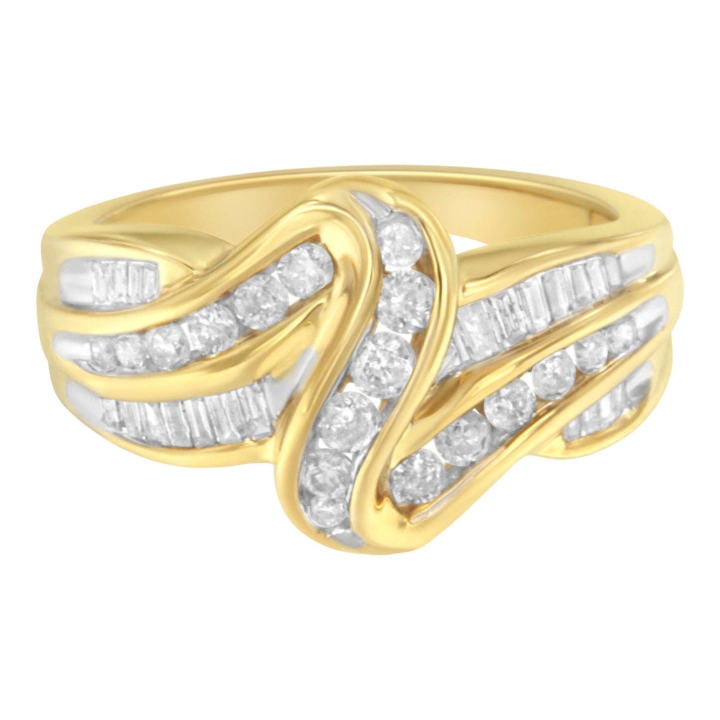 10K Yellow Gold Diamond Double Shank Bypass Engagement Ring - Size 6.75