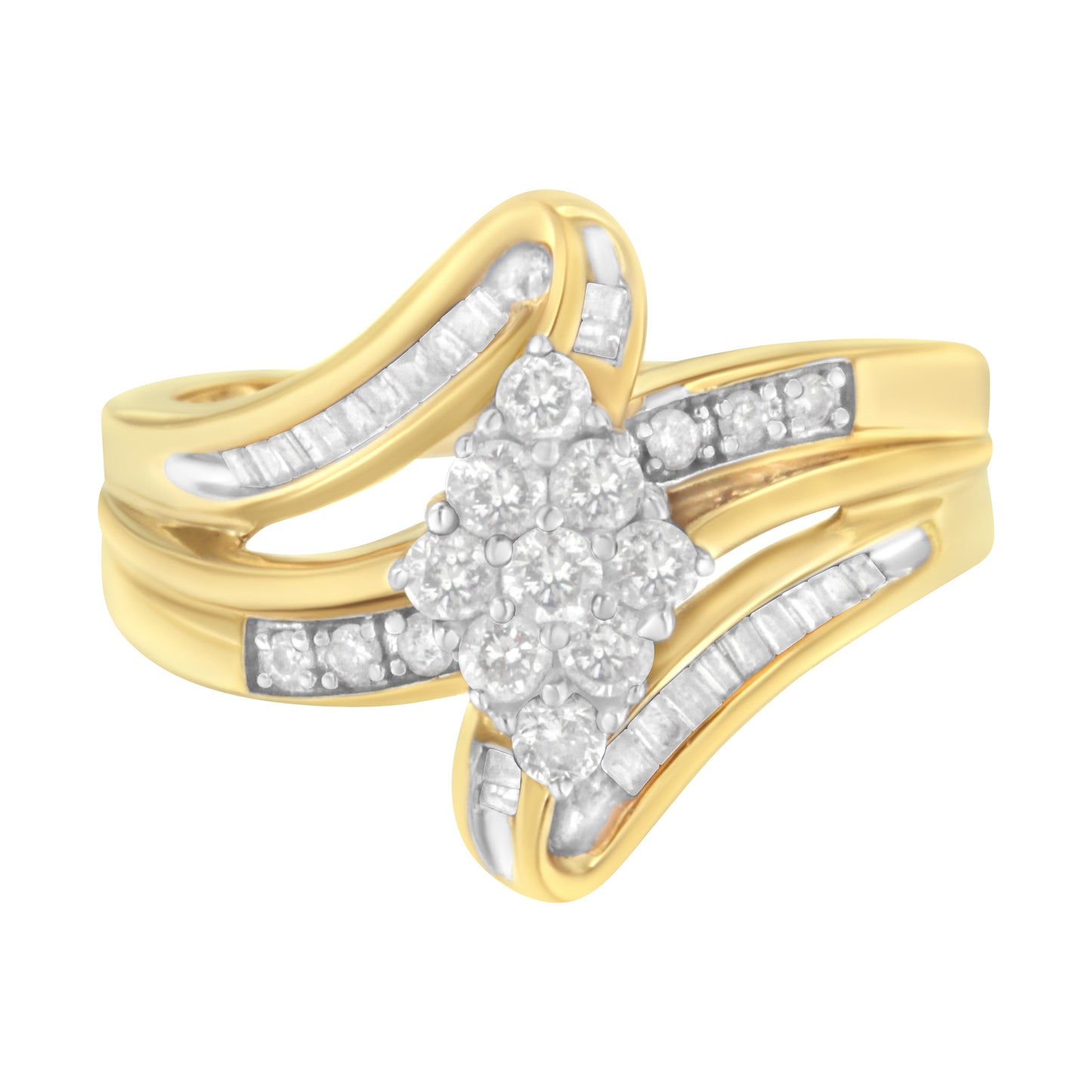 10K Yellow Gold 1/2 cttw Diamond Cluster Cocktail Ring - Size 7
