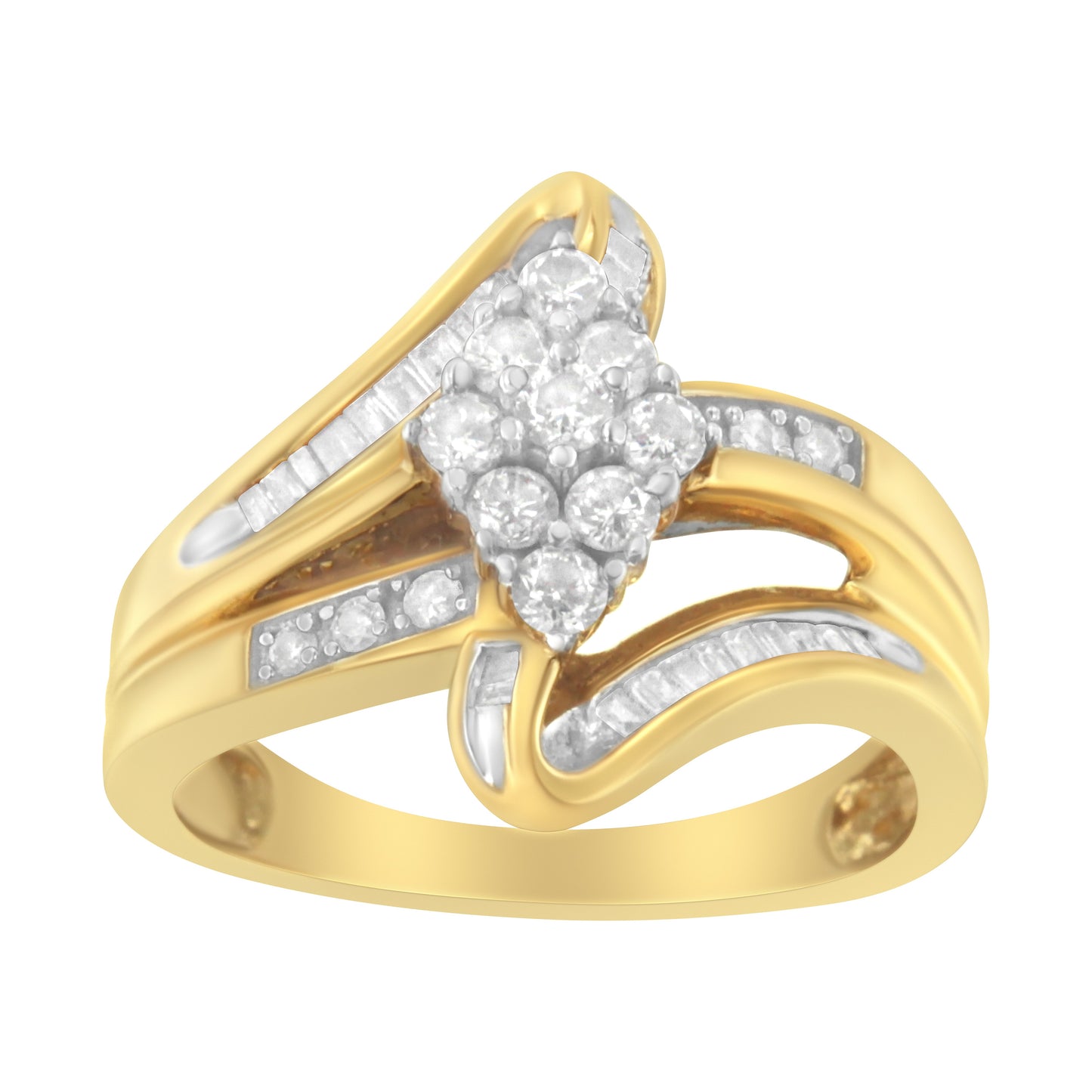 10K Yellow Gold 1/2 cttw Diamond Cluster Cocktail Ring - Size 7
