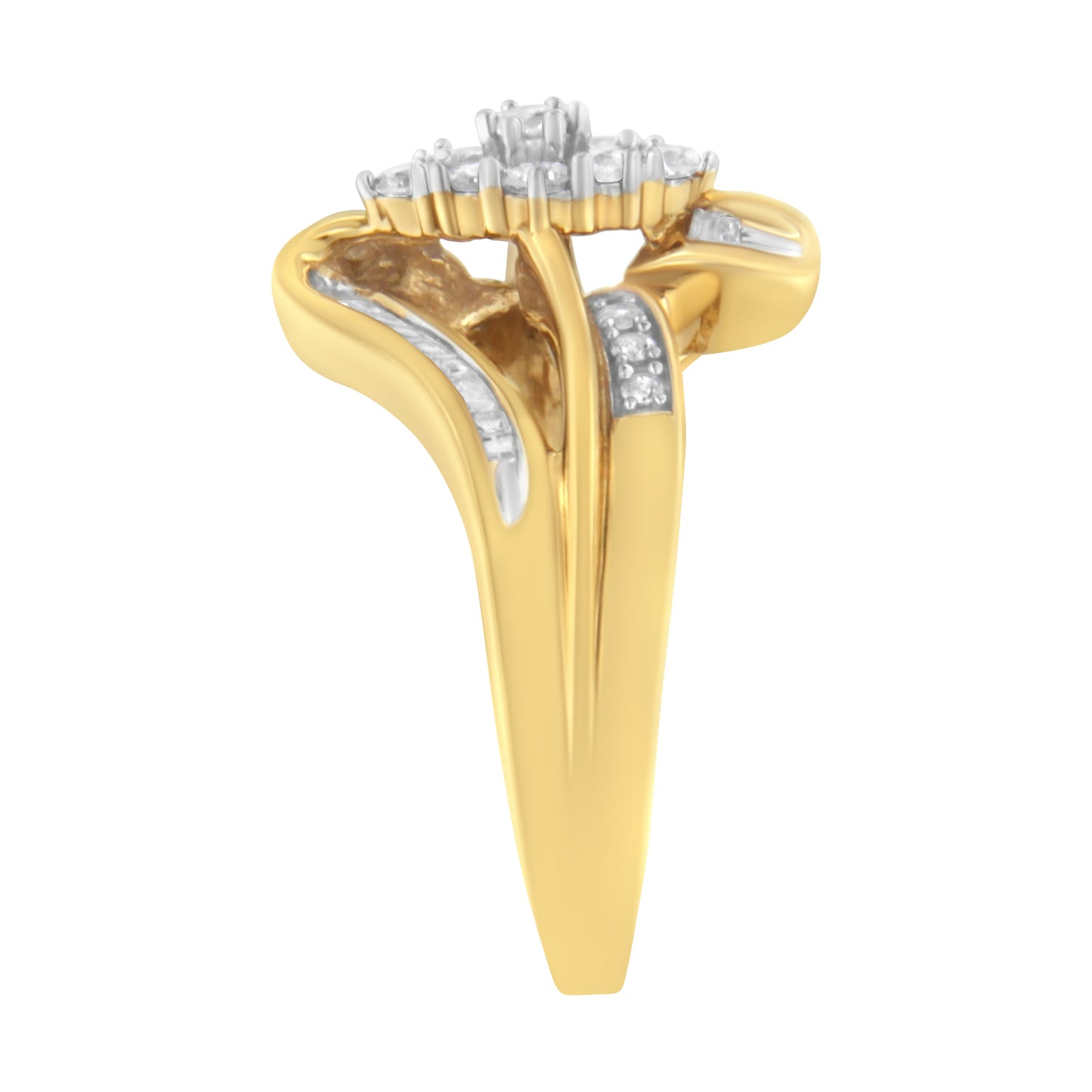 10K Yellow Gold 1/2 cttw Diamond Cluster Cocktail Ring - Size 7