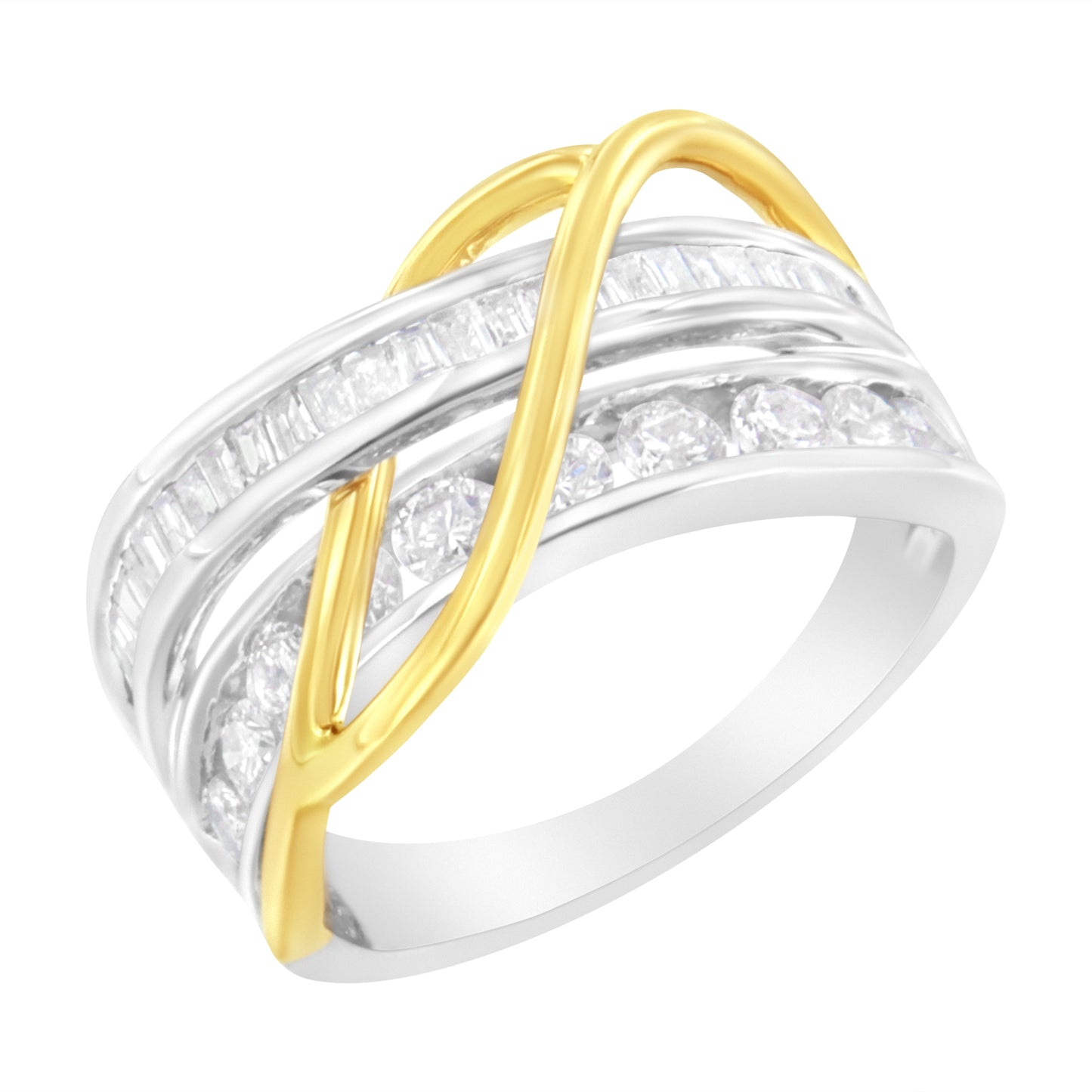 Anillo de Banda Bypass de Diamantes en Oro Blanco y Amarillo de 10K - Talla 7