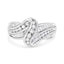 Bague Bypass en Or Blanc 10K avec Diamants Ronds et Baguette - Taille 6