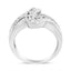 Bague Bypass en Or Blanc 10K avec Diamants Ronds et Baguette - Taille 6