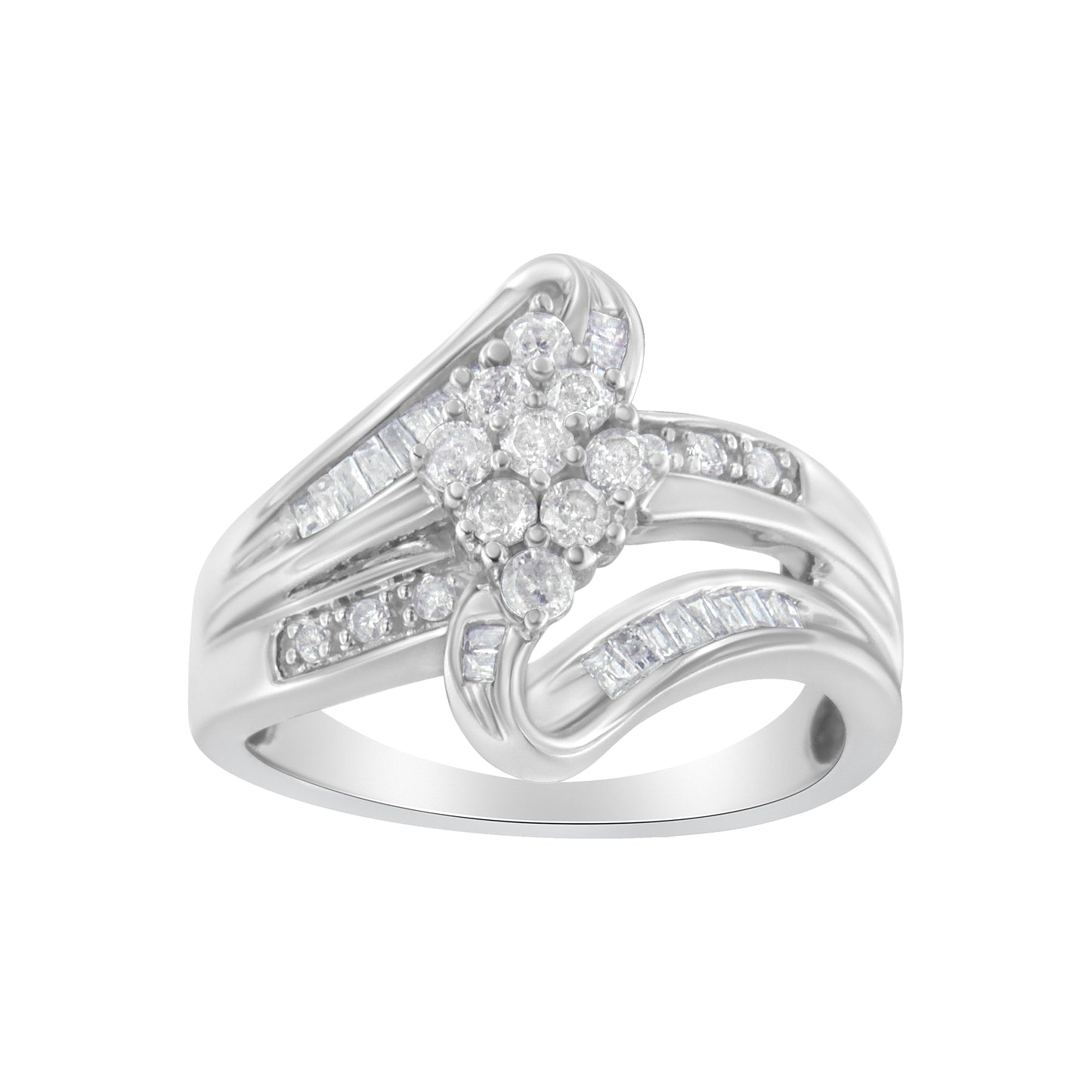 Bague en diamant en cluster en or blanc 10K - Taille 6