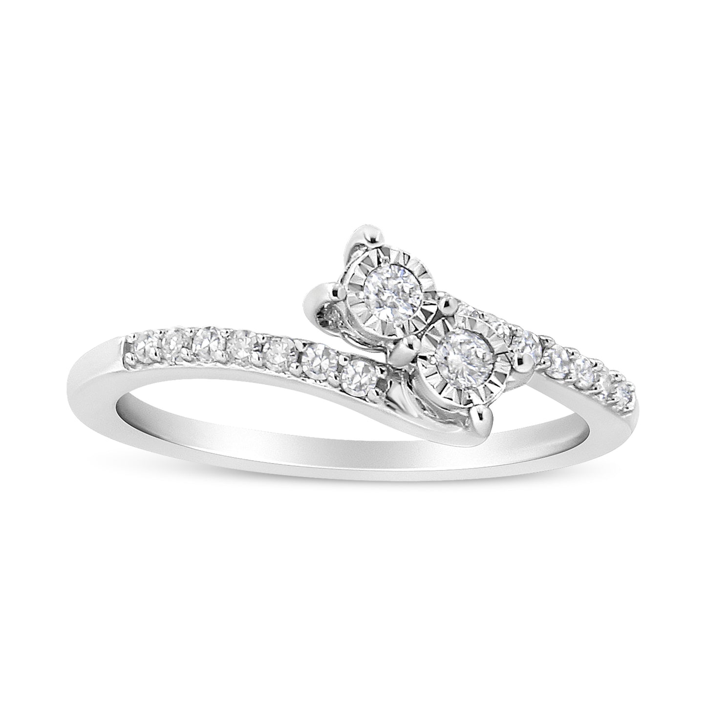 10K White Gold Two-Stone Diamond Engagement Ring - Size 7