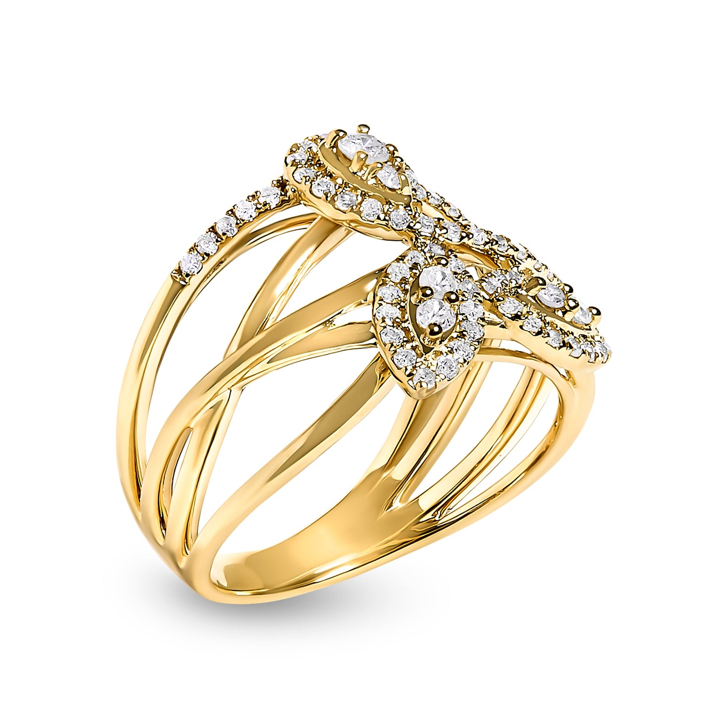 10K Yellow Gold 1/2 Cttw Diamond Crossover Floral Cocktail Ring - Size 7