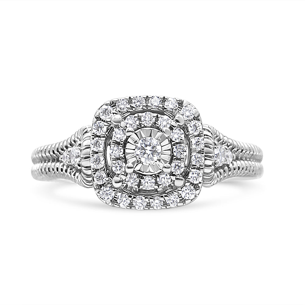 Anillo de cóctel de diamante redondo de .925 plata esterlina 1/3 Cttw - Talla 7