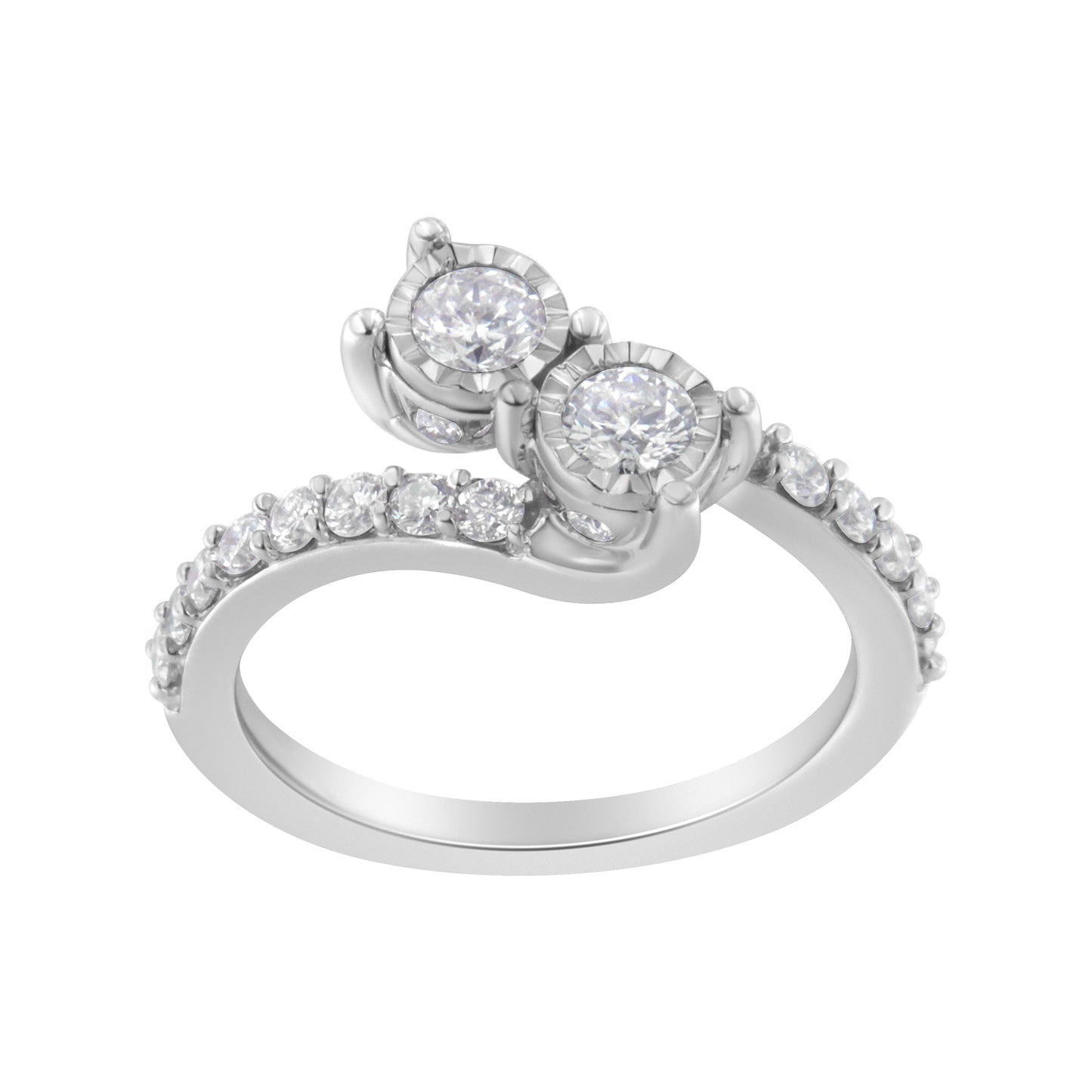 Anillo de dos piedras de diamante en oro blanco de 10K - Talla 6